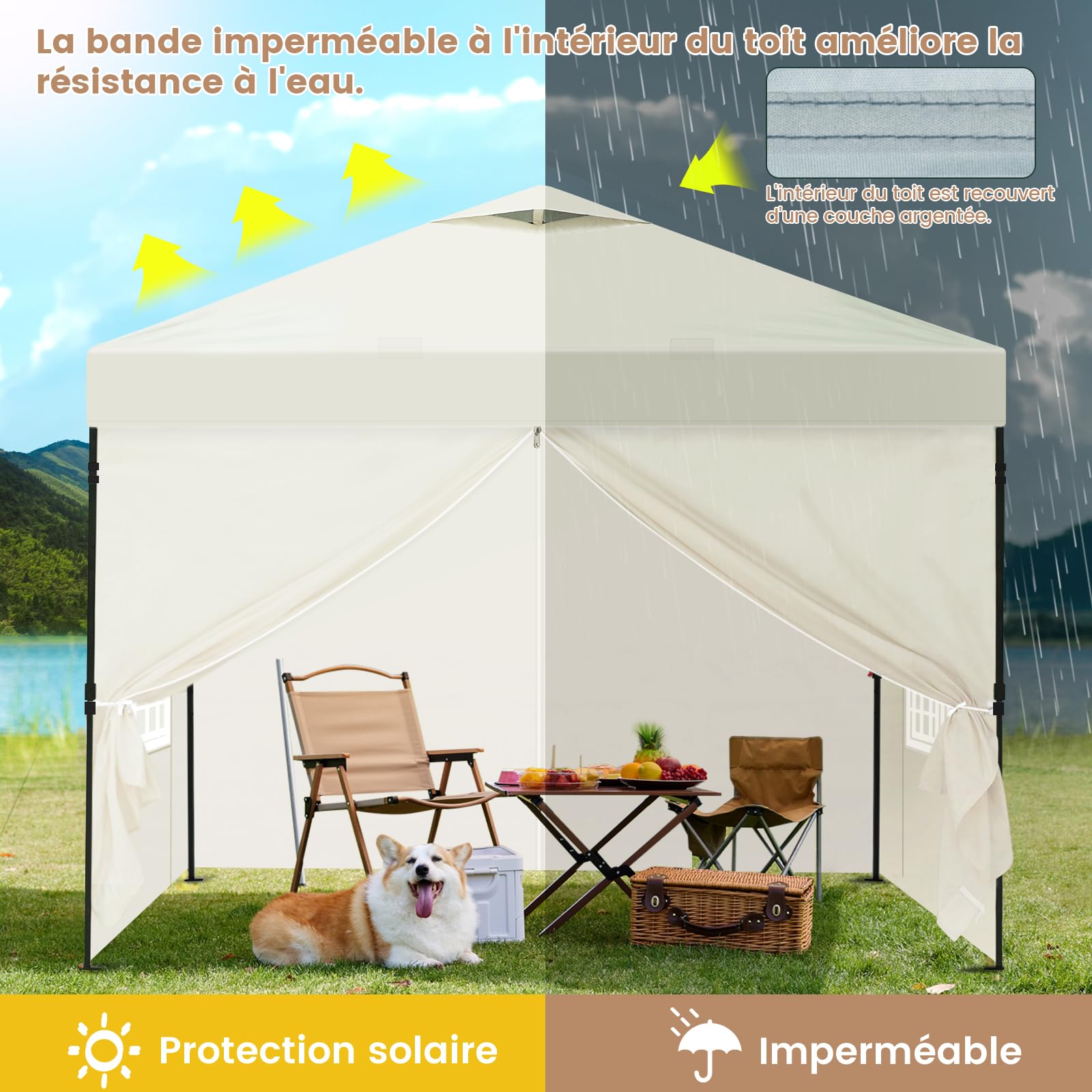 Laneetal Tonnelle Pliante 3x3 Pergola avec Parois Barnum Pop up Beige