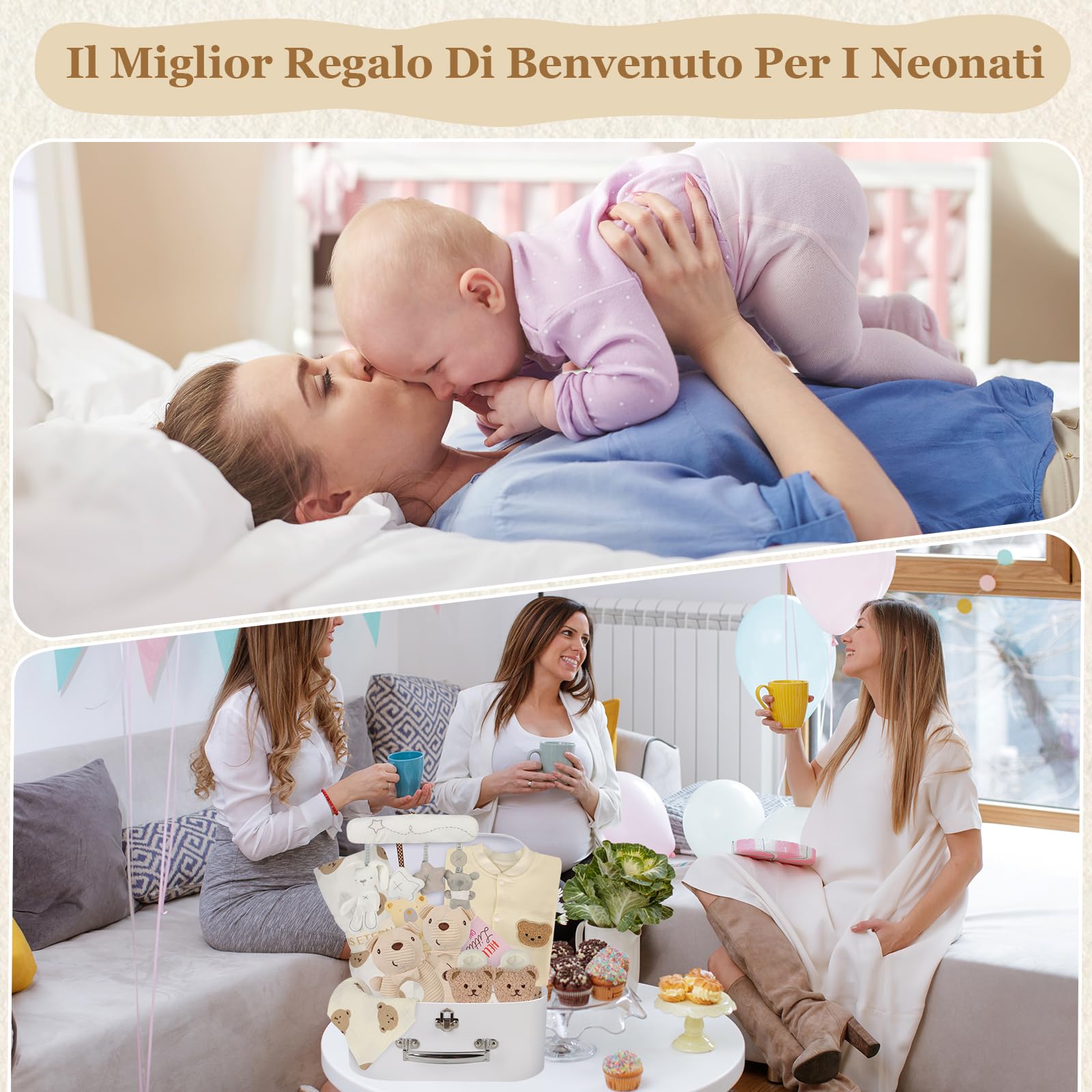 IEEILULU Regalo Nascita Bimba Bimbo, Baby Shower Regali, Regalo Neonato Unisex con Pagliaccetto Neonato, Peluche Giocattoli, Asciugamani Bagno per Bambini Bambine