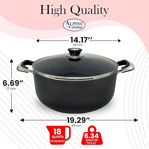 Miniatura 3 de Alpine Cuisine Olla antiadherente de 18 cuartos de galón con tapa de vidrio templado y asas de transporte, utensilios de cocina multiusos, horno