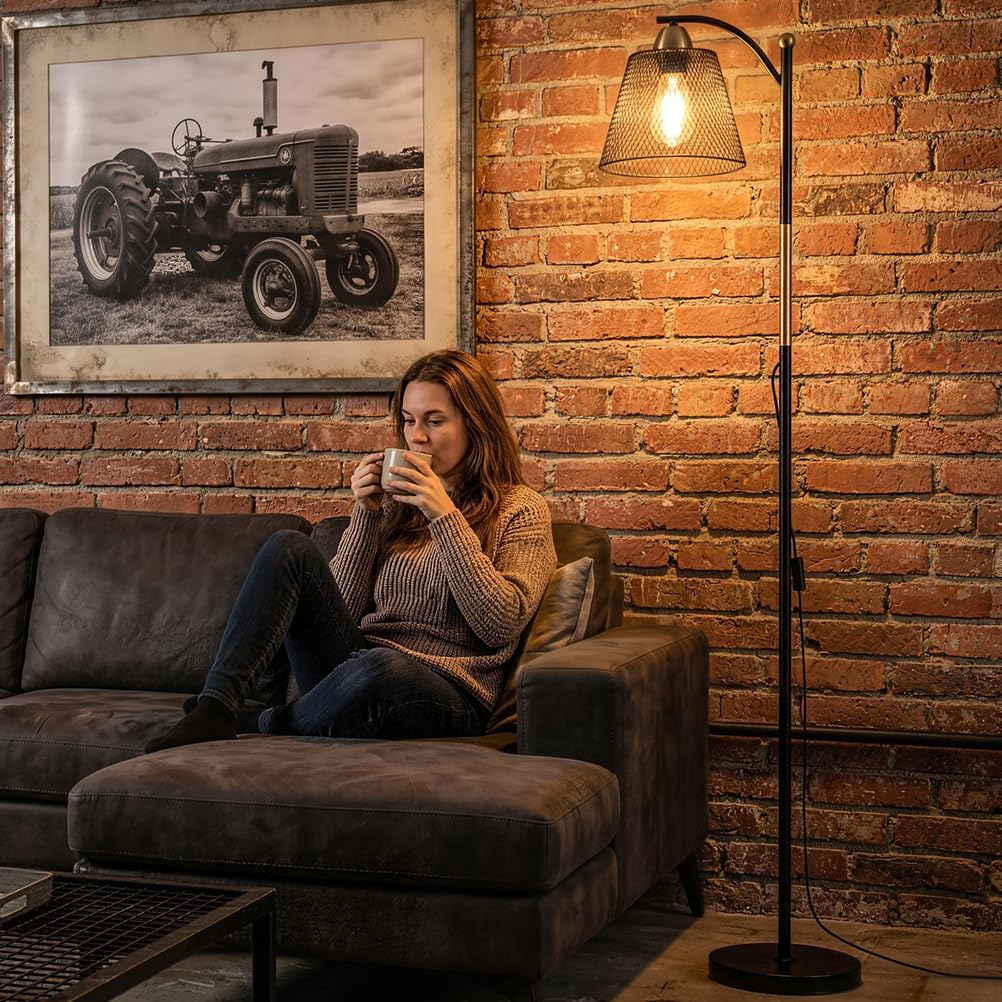 OUSFOT Lampada da Terra E27 Portalampada 230V, Industriale Piantana 40W, Nero e Oro, Adatto per Uffici, Soggiorni e Camere da Letto (Senza lampadina)