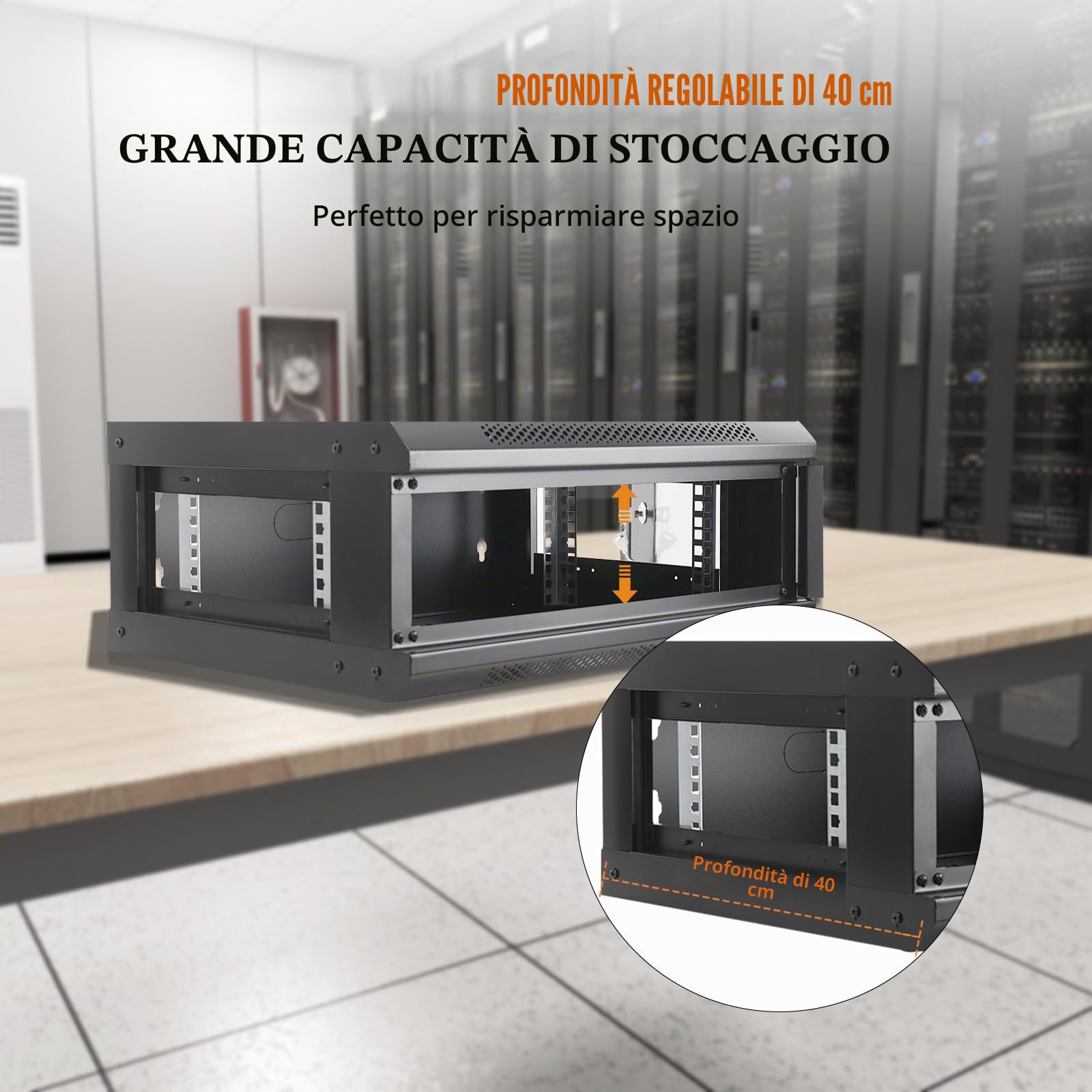 4U Armadio di Rete con Porta in Vetro, Armadio Server in Acciaio e Vetro, Serratura Sicura, Supporto 60kg, Per Sala Controllo, Data Center, TV e Ufficio