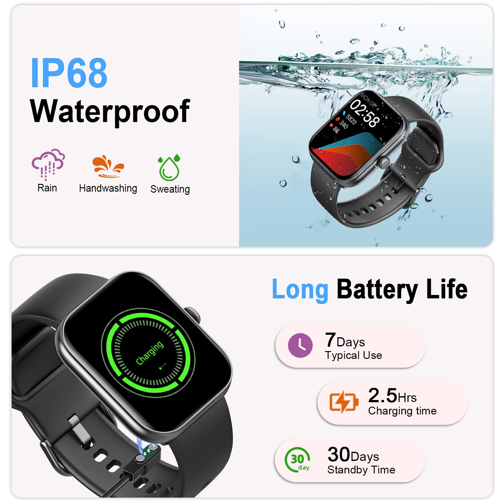 Smartwatch Damen Herren (Anrufe/Alexa), 1.91" HD Fitnessuhr mit Pulsuhr Schlafmonitor Sauerstoff Schrittzähler Uhr, Sportuhr IP68 Wasserdicht Fitness Tracker, 100 Sportmodi Smart Watch für iOS Android