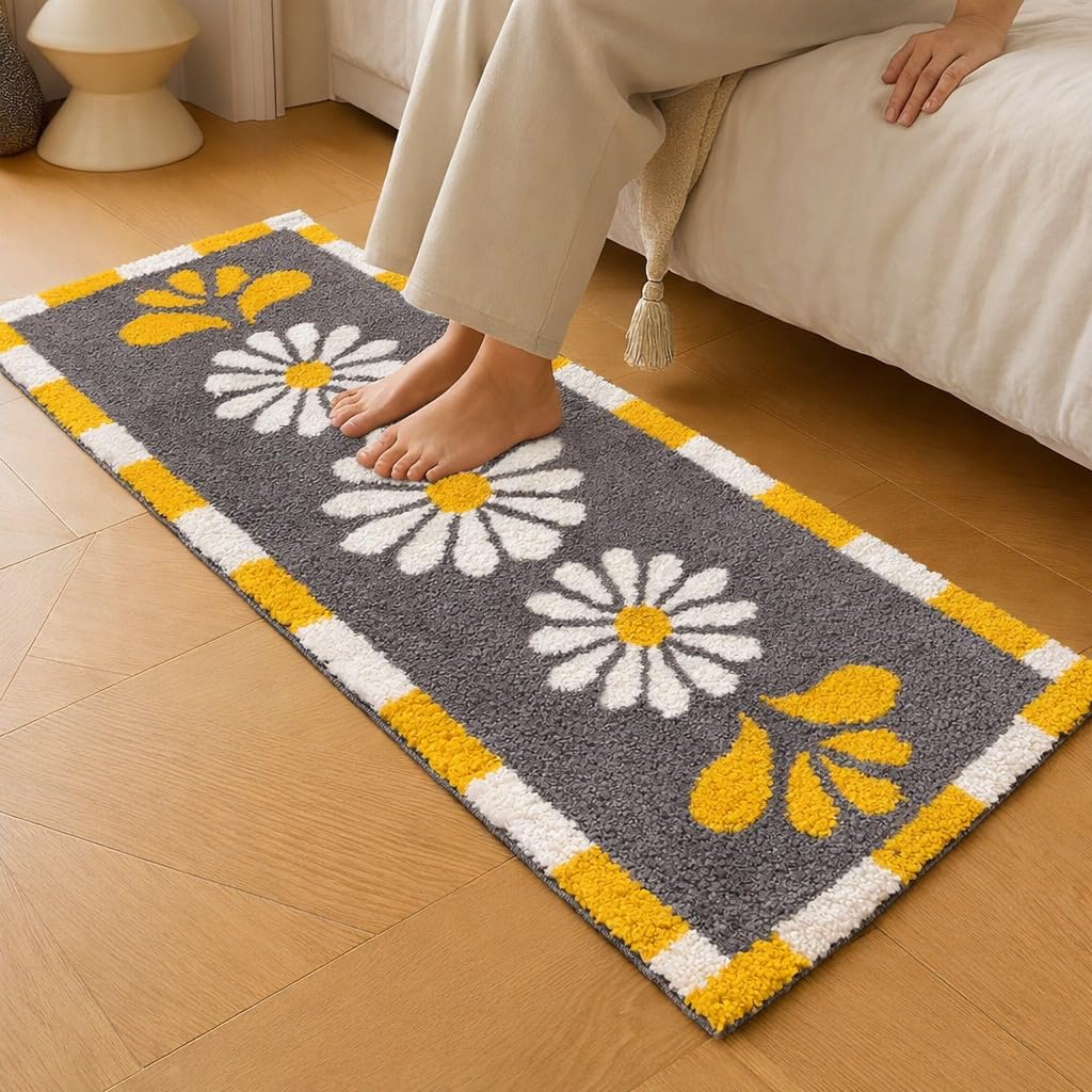Roseate Blossom Super Soft (50x120 cm) Microfibre 2000 GSM Anti Skid Runner for Bedroom/Carpets for Living Room/Kitchen Mats for Floor/Floor Mat/Bathroom Mat/Rug (Grey) Pack of 1