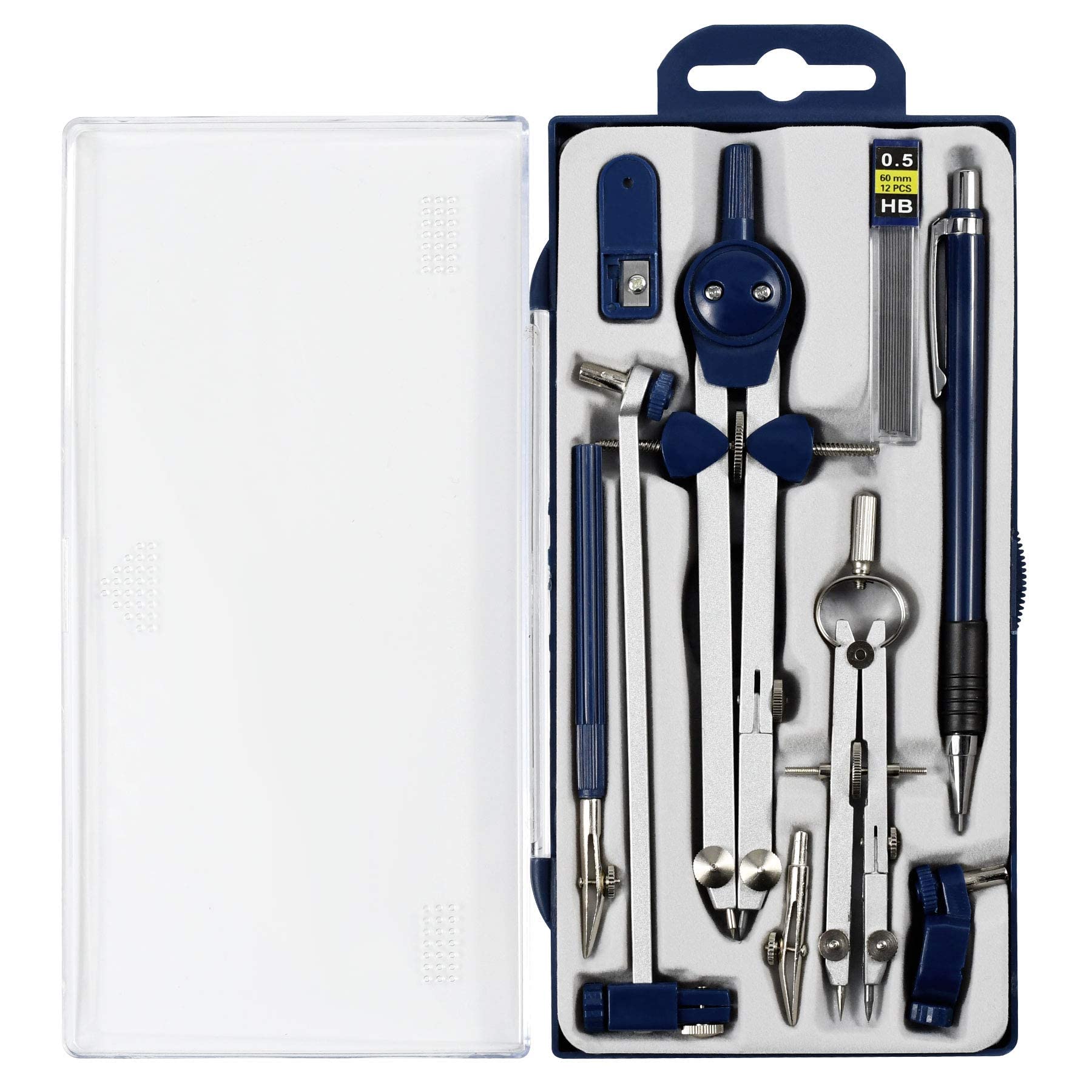 KASTWAVE Math Geometry Circle Kit, 9 Pieces Drawing Metal Compass, Geometry Precision Tool for Student, Circle Drawing Tool and Architecture, Drafting Kits for Engineer with Shatterproof Storage Box