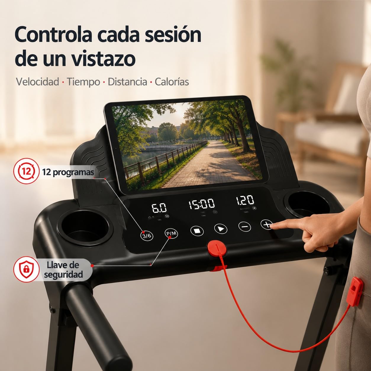 Cinta de Correr y Andar Plegable para Casa, 1-12 km/h, Motor sin Escobillas de 3.0 HP, Inclinación 3 Niveles hasta 15%, Pantalla LED, Soporte 150 kg