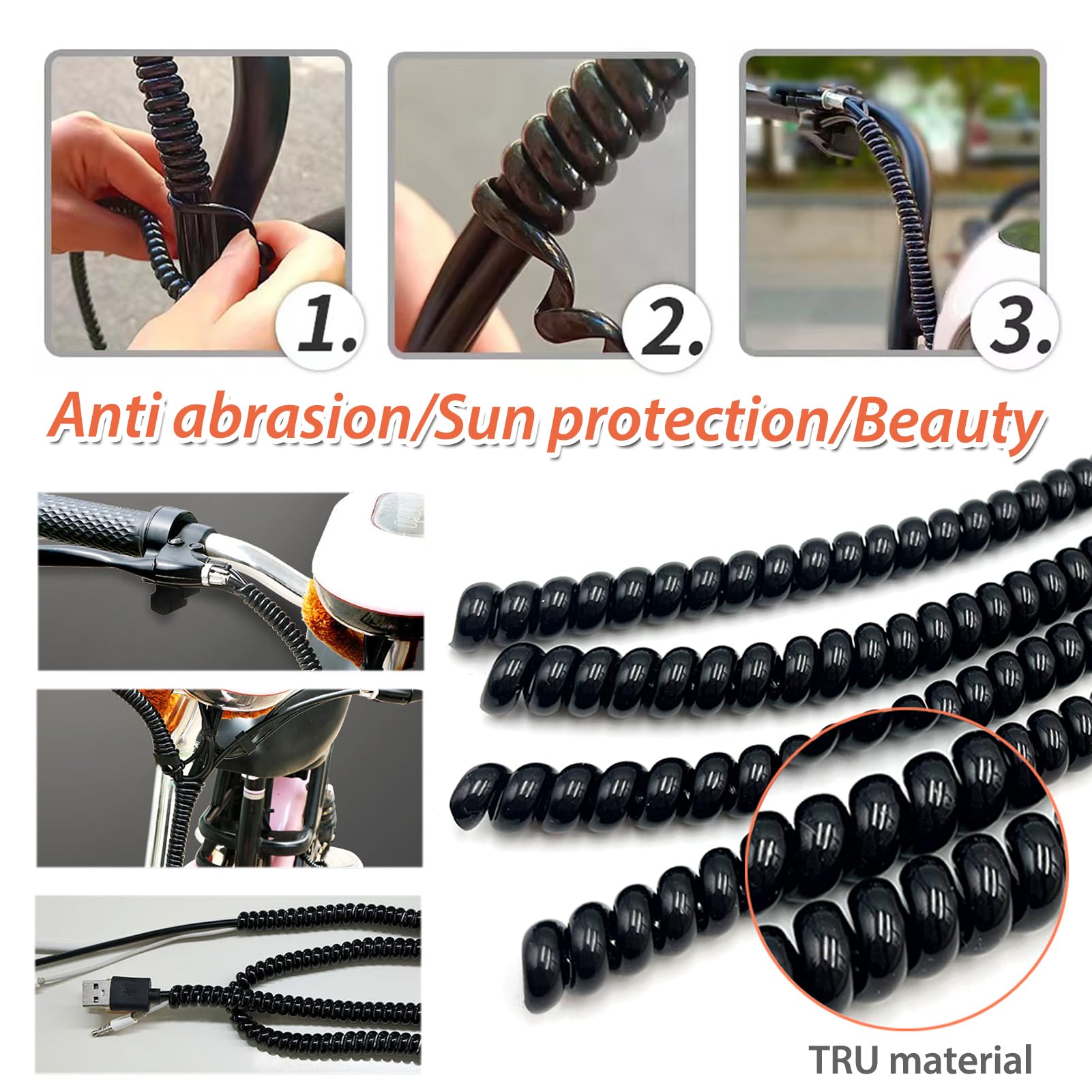 6Pcs 1M E-Bike Cable Pipe Spiral Wrap Winding Cable Wire