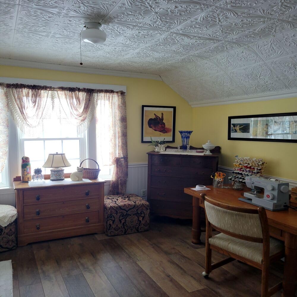 À LA MAISON CEILINGS R139 Spanish Silver Foam Glue-Up Ceiling Tile (256 Sq. Ft./Case), Pack of 96, Ultra Pure White - Satin (Behr)