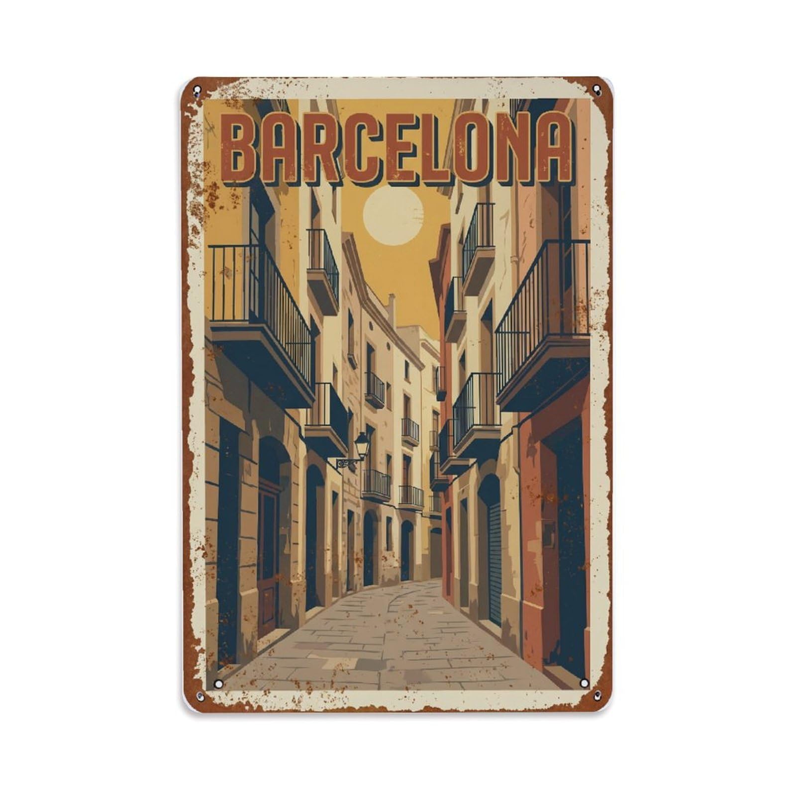 Vintage Travel Passages Spain Narrow Metal Tin Sign Plaque Wall Decor for Cafe, Club Bar, Office, Home Garden Metal Poster 8x12Inch