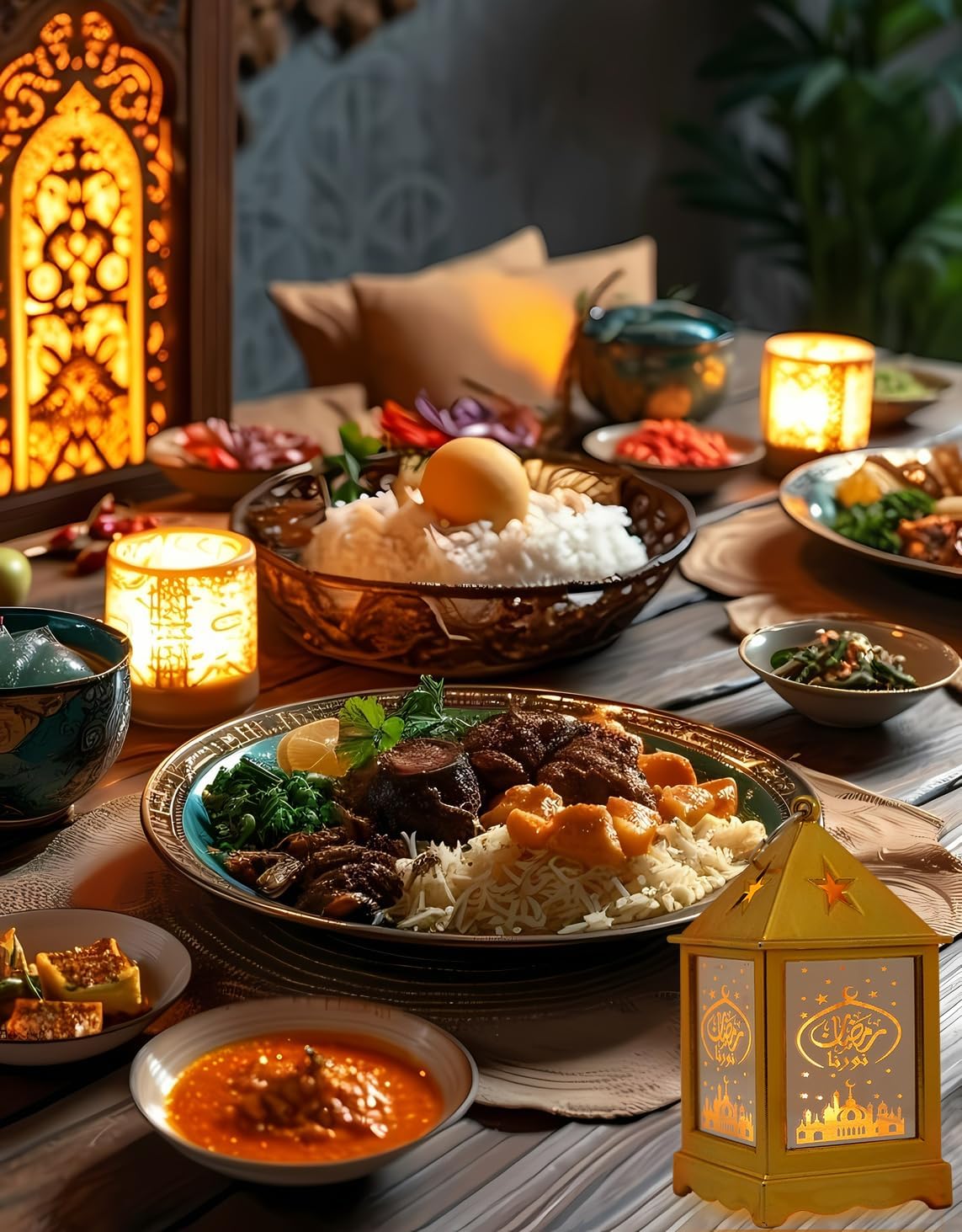 Hying 2 Pieces Ramadan Lanterns Decoration 5.2" Height Holiday Hanging Lamp Eid Mubarak Flameless Candle Lanterns Ramadan Eid-ul-fitr Gift Lamp for Tabletop Decor image 3
