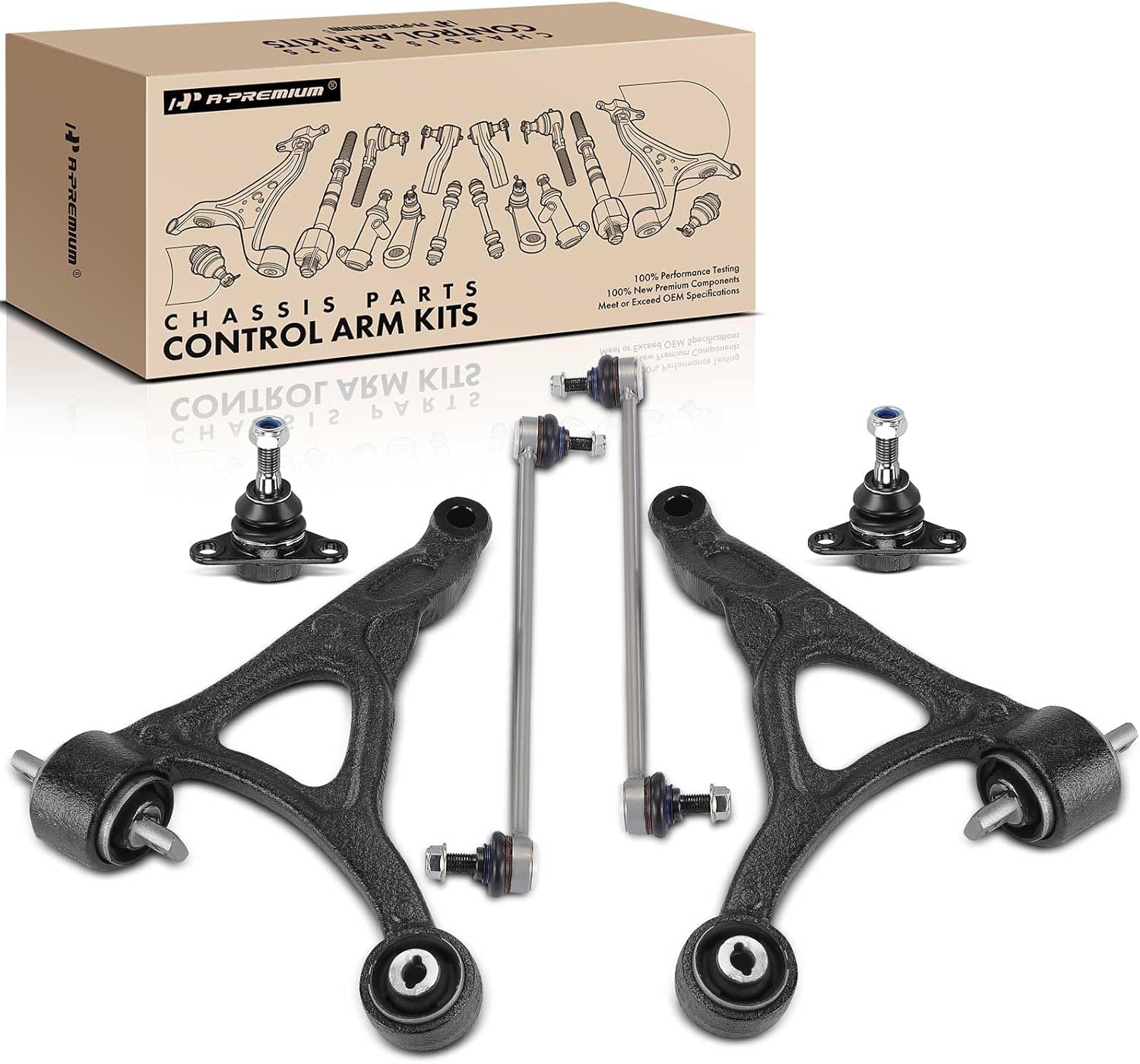 A-Premium Set of 6, Front Lower Control Arm, Sway Bar Link, Lower Ball Joint, Compatible with Volvo XC90 2003-2014