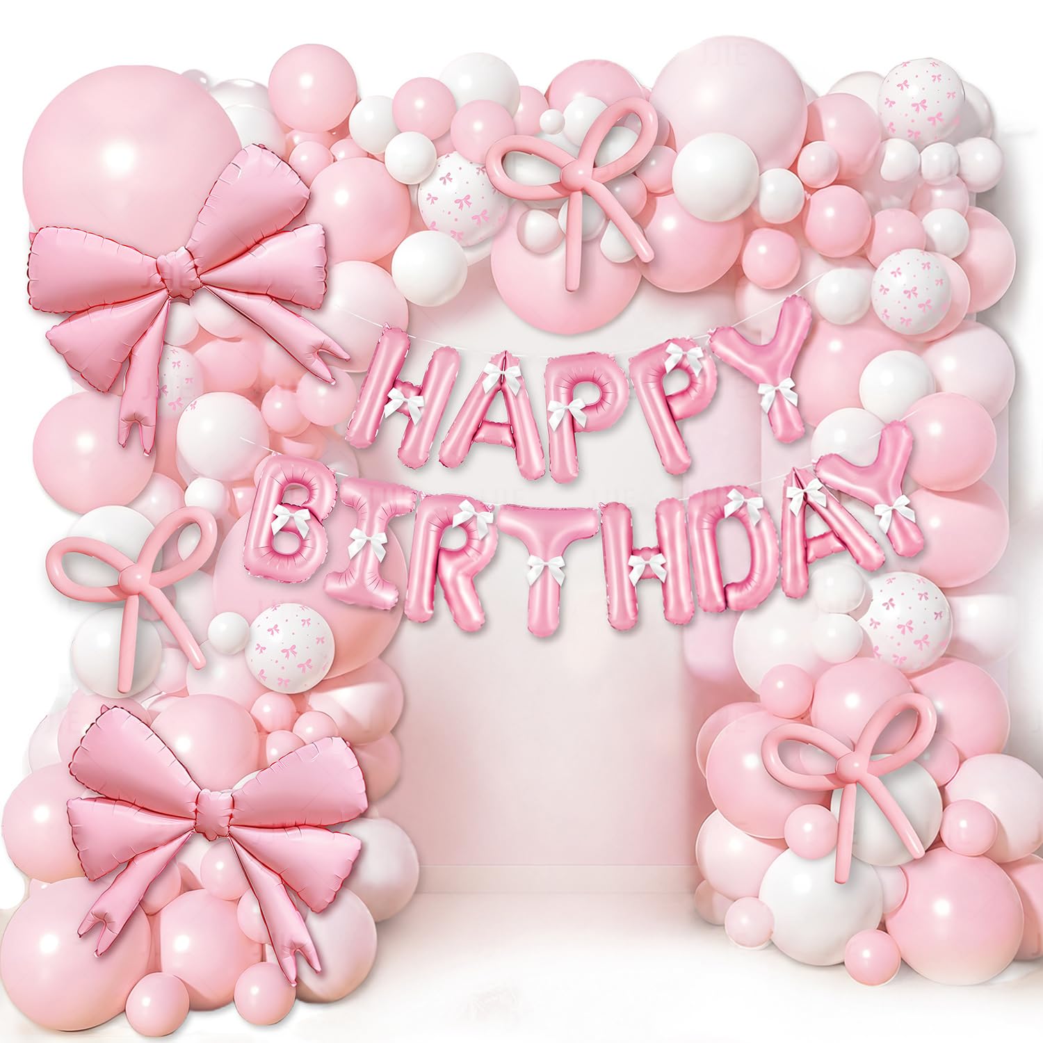 103Pcs Pink Bow Birthday Decorations, Coquette Party Balloons for Birthday