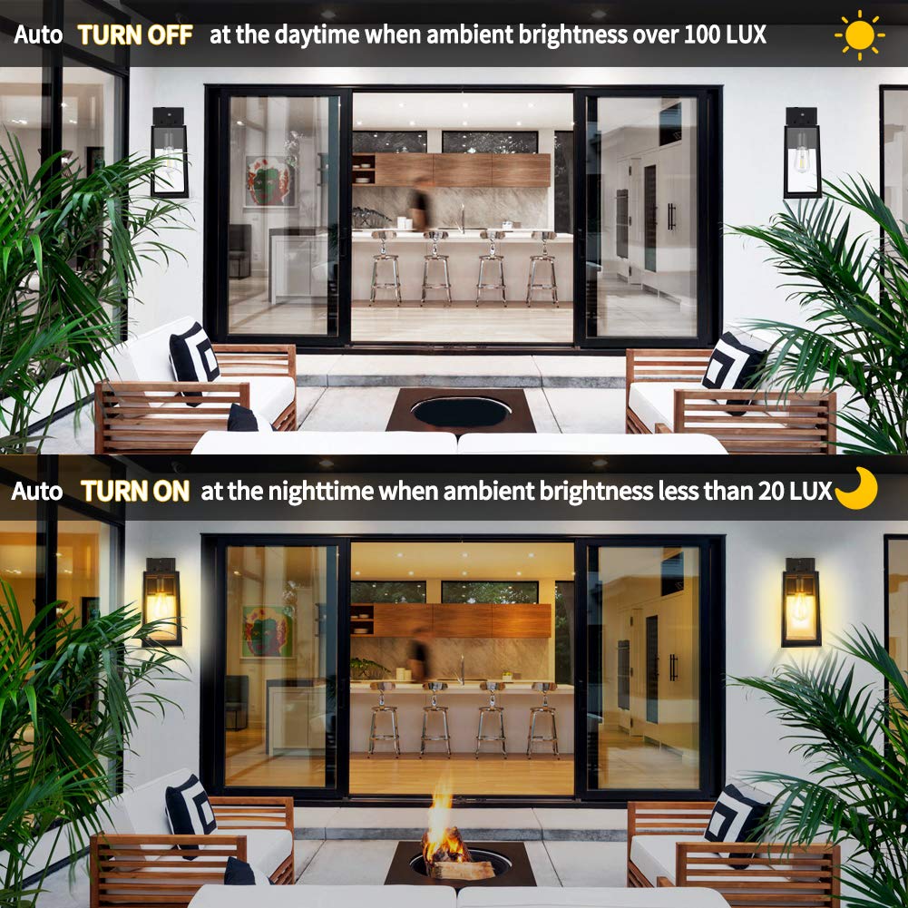 Dusk to Dawn Outdoor Light Fixtures Wall Mount, Sensor Porch Lights, Anti-Rust Wall Light, Exterior Wall Sconce Lighting, Wall Lamp, Waterproof Wall Lantern for Doorway, Garage, 2-PACK (Bulb Included)