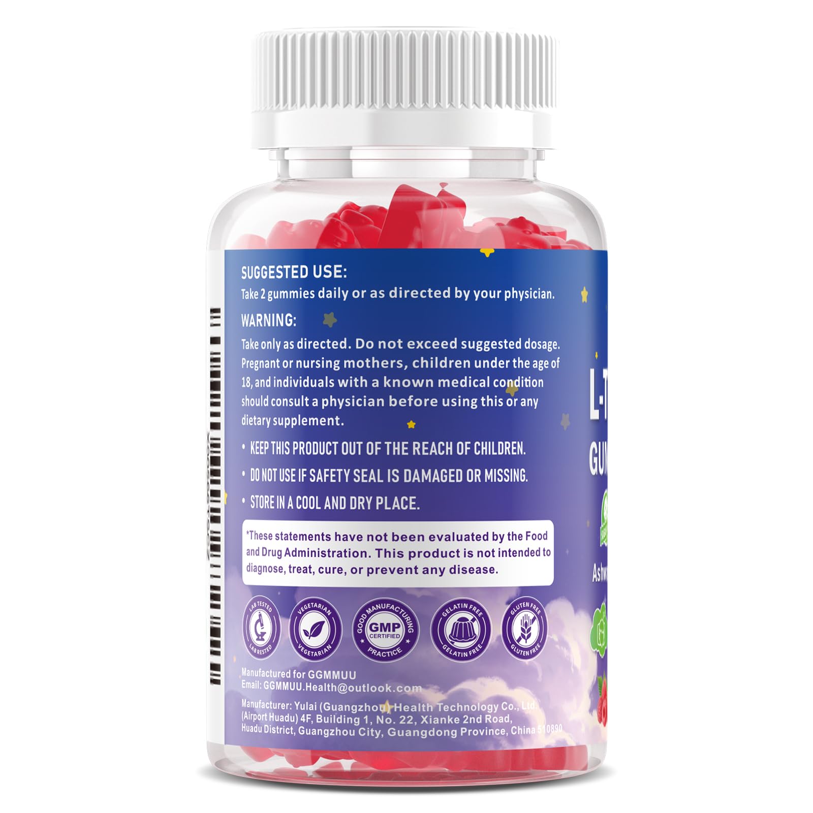 Sugar Free L-Theanine Gummies 400mg - Calm & Focus Support, 60 Count — Amazon image 9