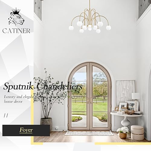 Miniatura 3 de Candelabros Sputnik grandes con 12 luces, moderna lámpara dorada para techo alto de 52 pulgadas de largo de siglo de mediados de siglo con pantallas