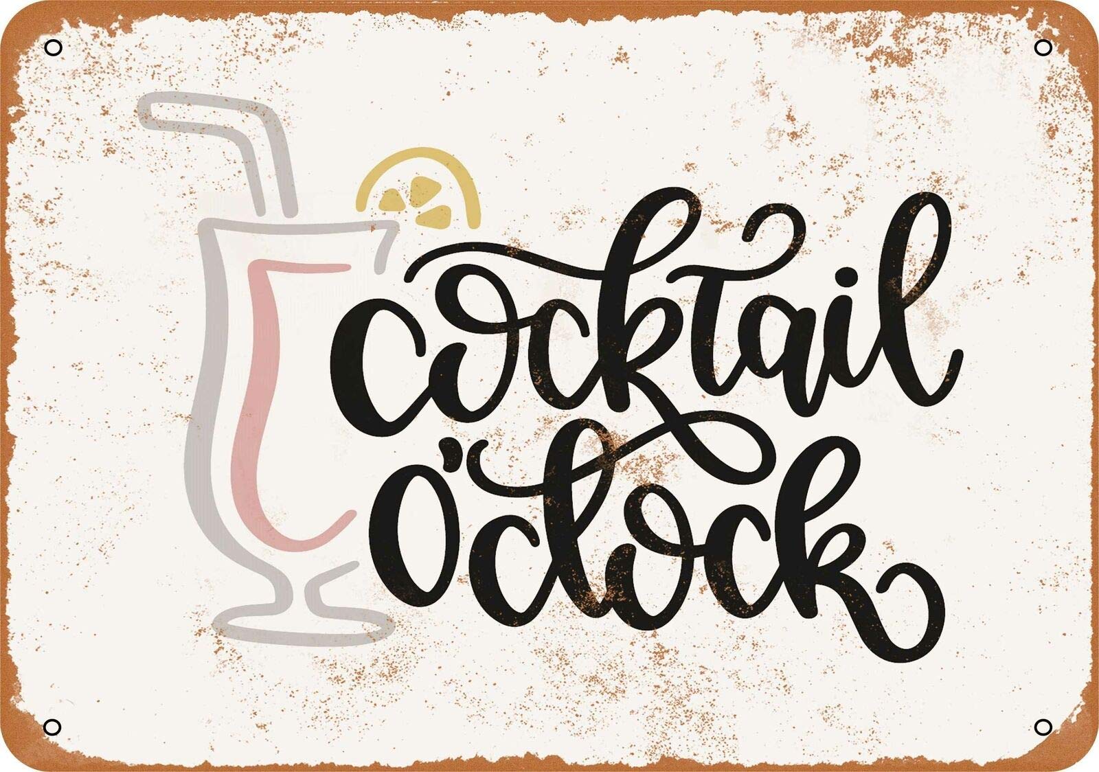 Kueprae A395 Vintage Metal Sign - Cocktail O'clock Wall Decor 12"X8"