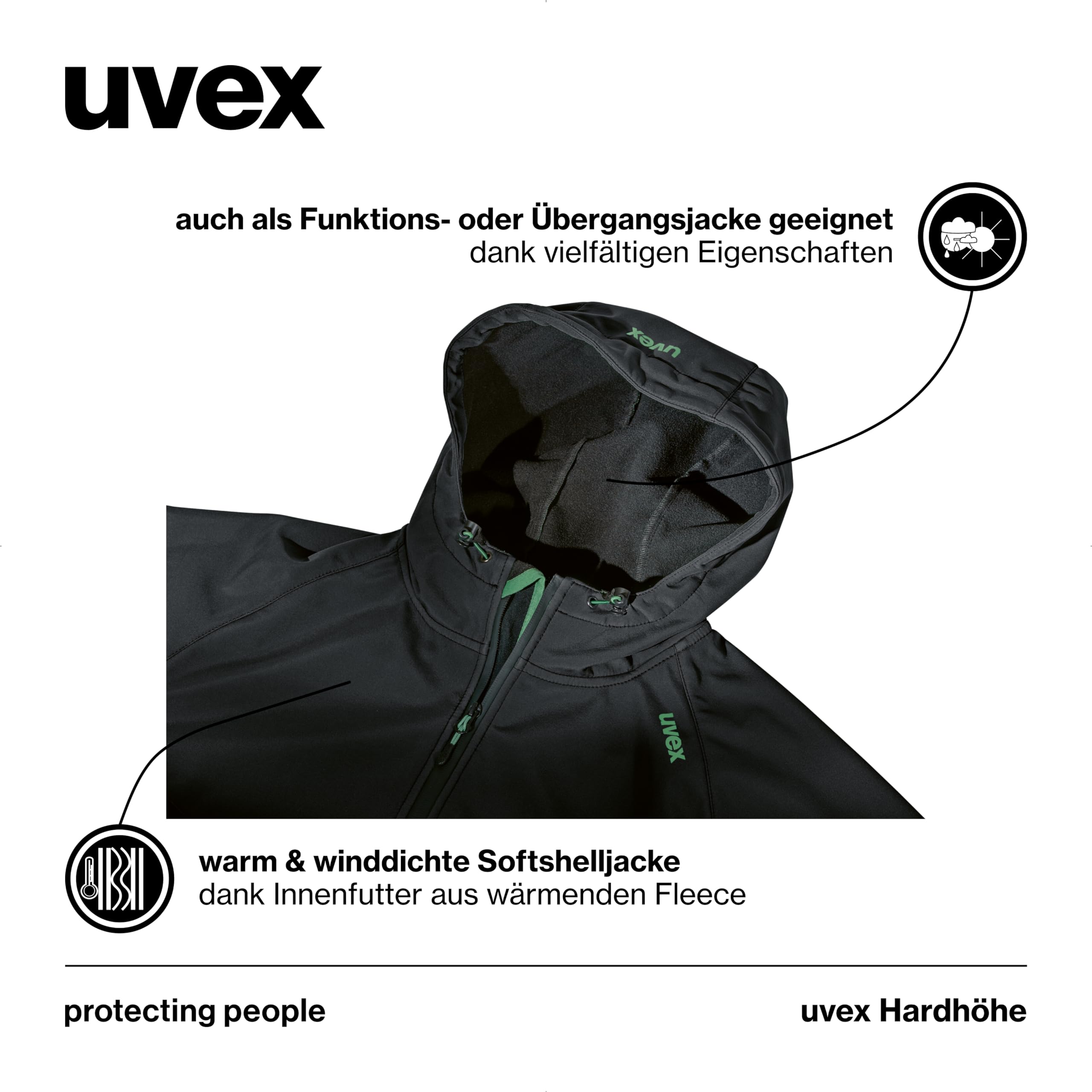Uvex Hardhöhe Softshell Jacket - Wodoodporna kurtka rekreacyjna wykonana z poliestru pochodzącego z recyklingu