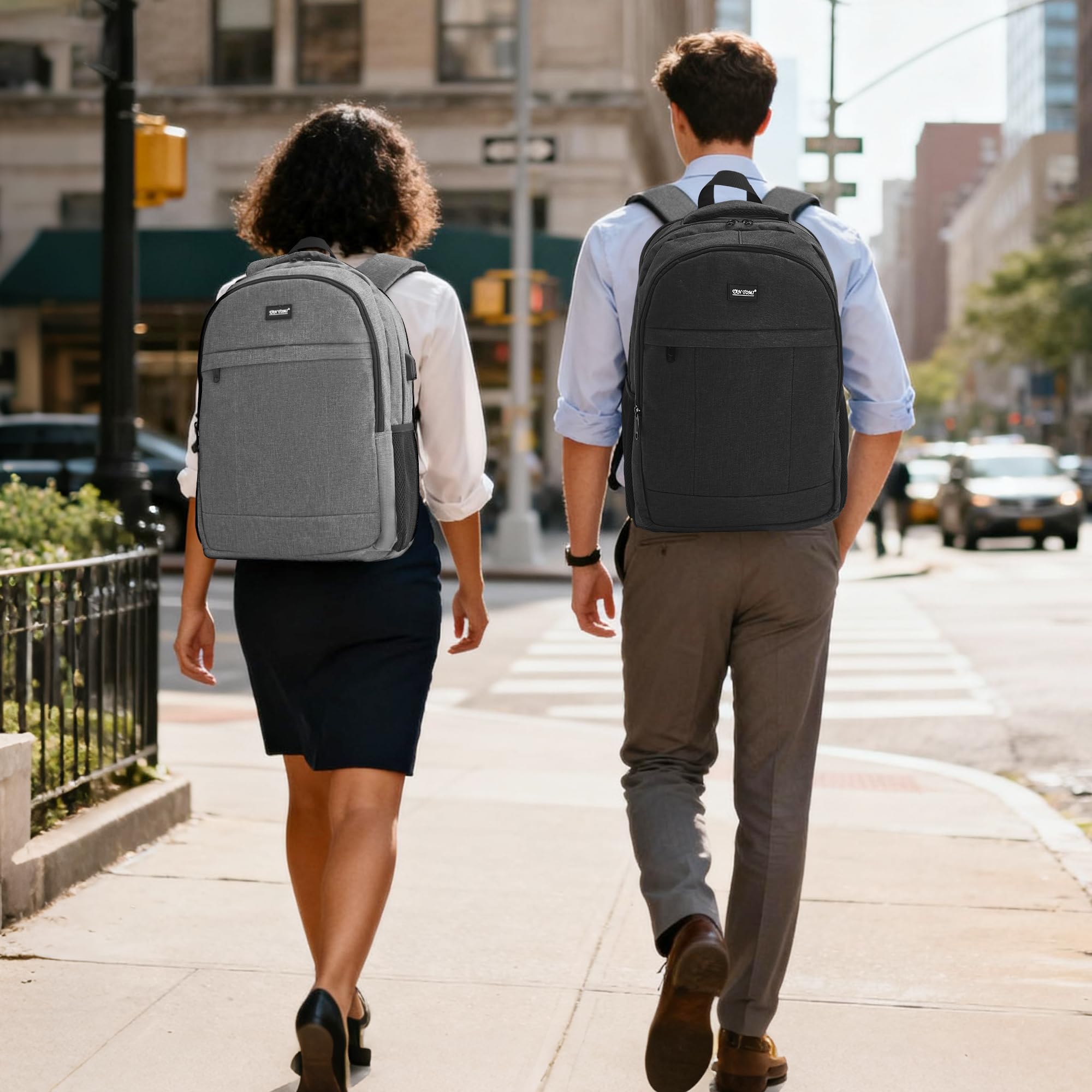 TANTOMI Grand sac à dos pour homme de 17,7 pouces avec port de charge USB, durable, antivol, résistant à l'eau, pour voyage, bureau, université, Noir , M, Classique