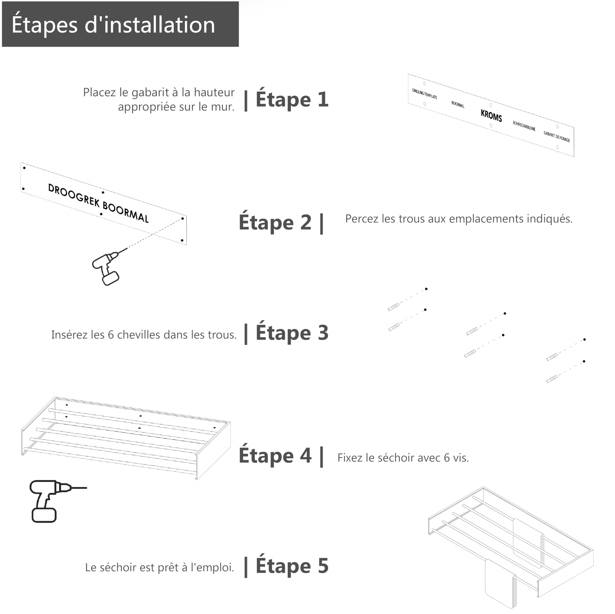 Etendoir Mural XL Entièrement Blanc 100cm - Aluminium Thermolaqué - Longueur de Séchage de 6 Mètres - Etendoir Mural Rabattable - Etendoir Linge Interieur Pliable - Sechoir a Linge Pliable