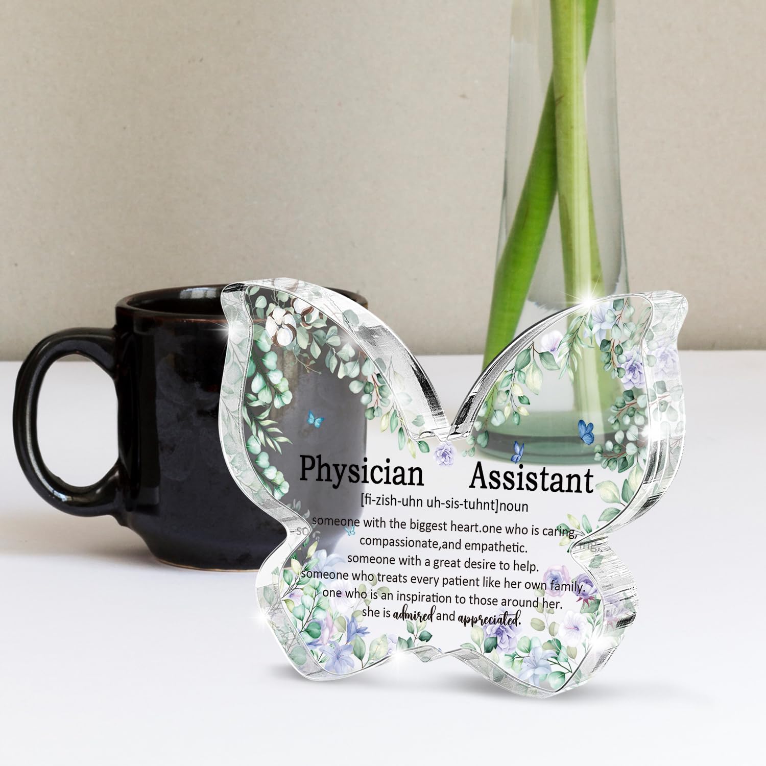 Butterfly Shaped Acrylic "Physician Assistant" Desk Sign, Physician Assistant Gift, Great Clinical Instructor Appreciation Decoration, Also a Durable Clinic Office Gift for Graduation and PA Week