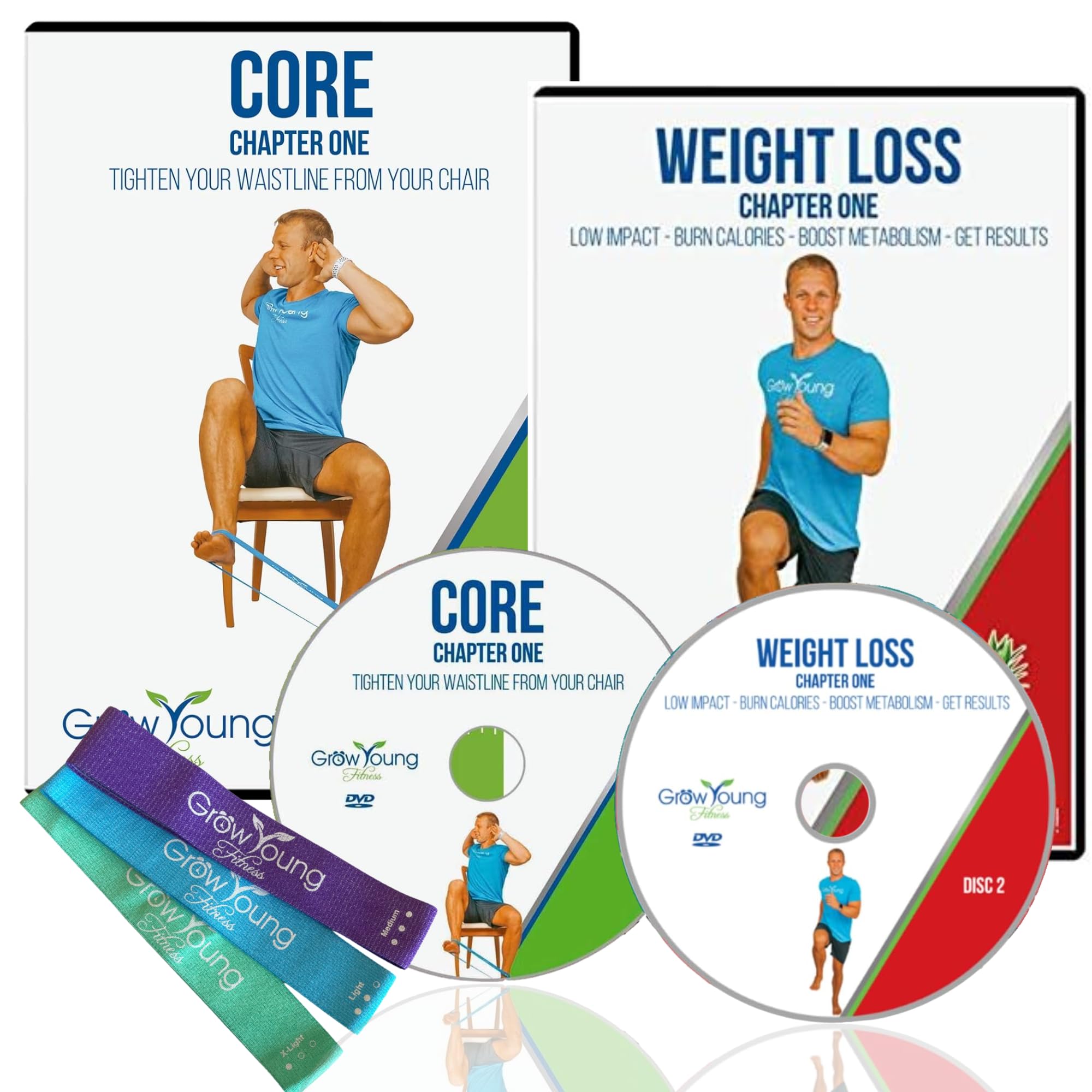 Grow Young Fitness Senior Exercise Combo - Senior Fitness Plan with Chapter 1 Core DVD, Chapter 1 Cardio DVD, & Exercise Bands