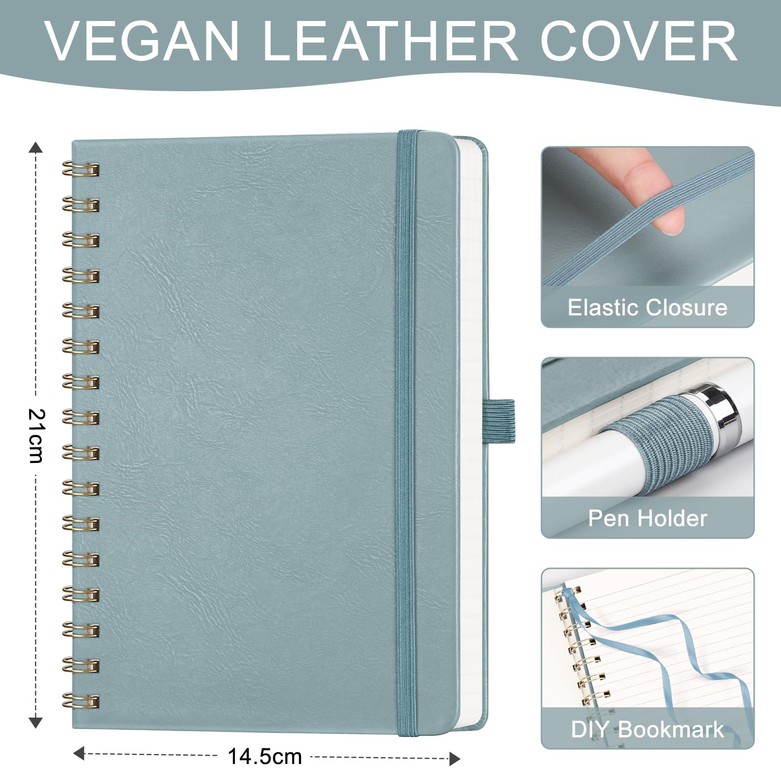EMSHOI A5 Notebook Lined Journal, 100gsm, PU Leather Hardcover, Sticky Notes, Pocket, Pen Loop, Ruler, Bookmark - Image 4