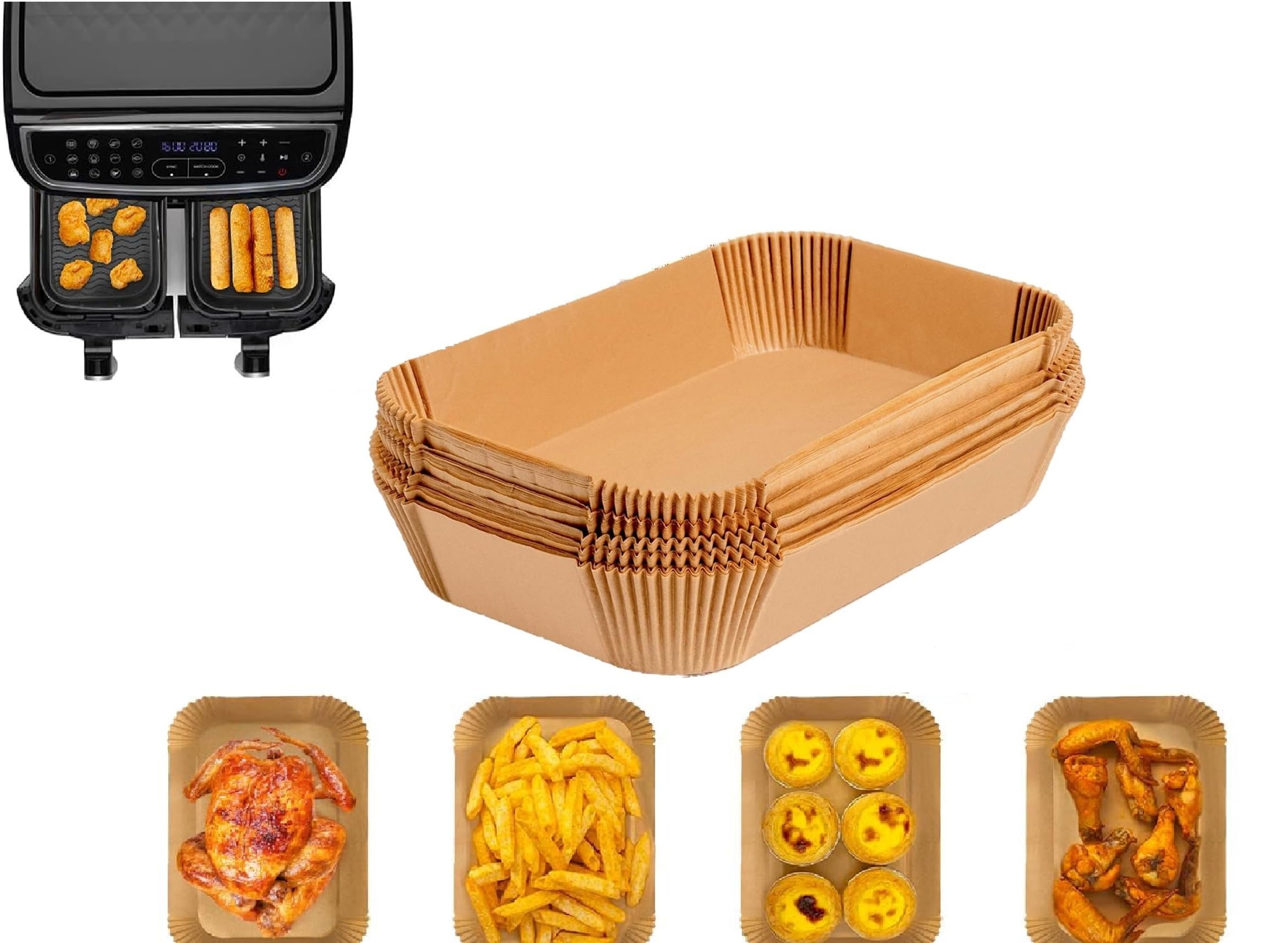 AL-FAHMI Air Fryer Liners Disposable Paper Non Stick Parchment for Ninja Dual Disposable Parchment Paper Liner