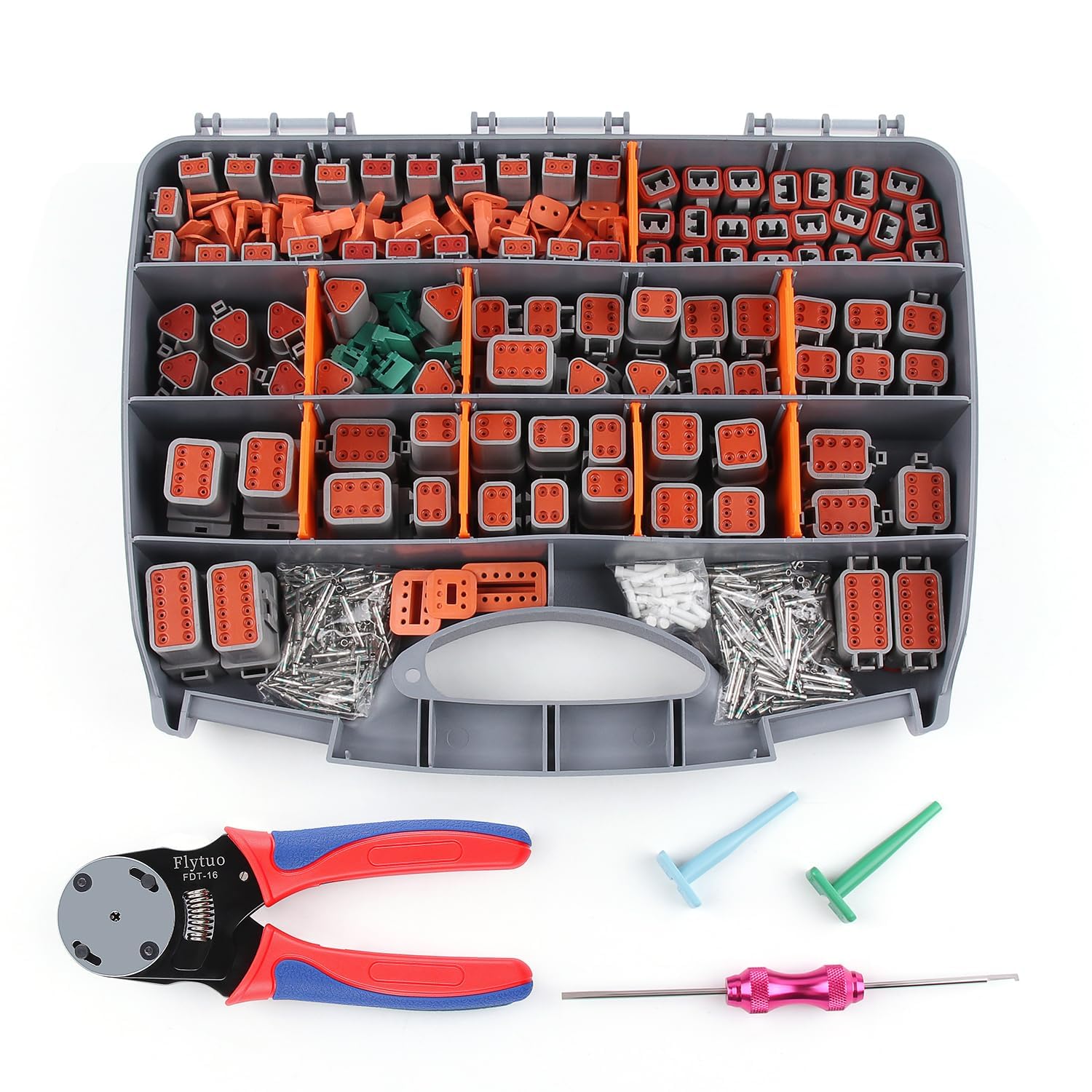 Deutsch - Kit di connettori con Pinza crimpatrice, 540 Pezzi, connettori DT a 2/3/4/6/8/12 Pin, Strumento di rimozione, Misura 16, contatti terminali Solidi, 14-20 AWG (Grigio)