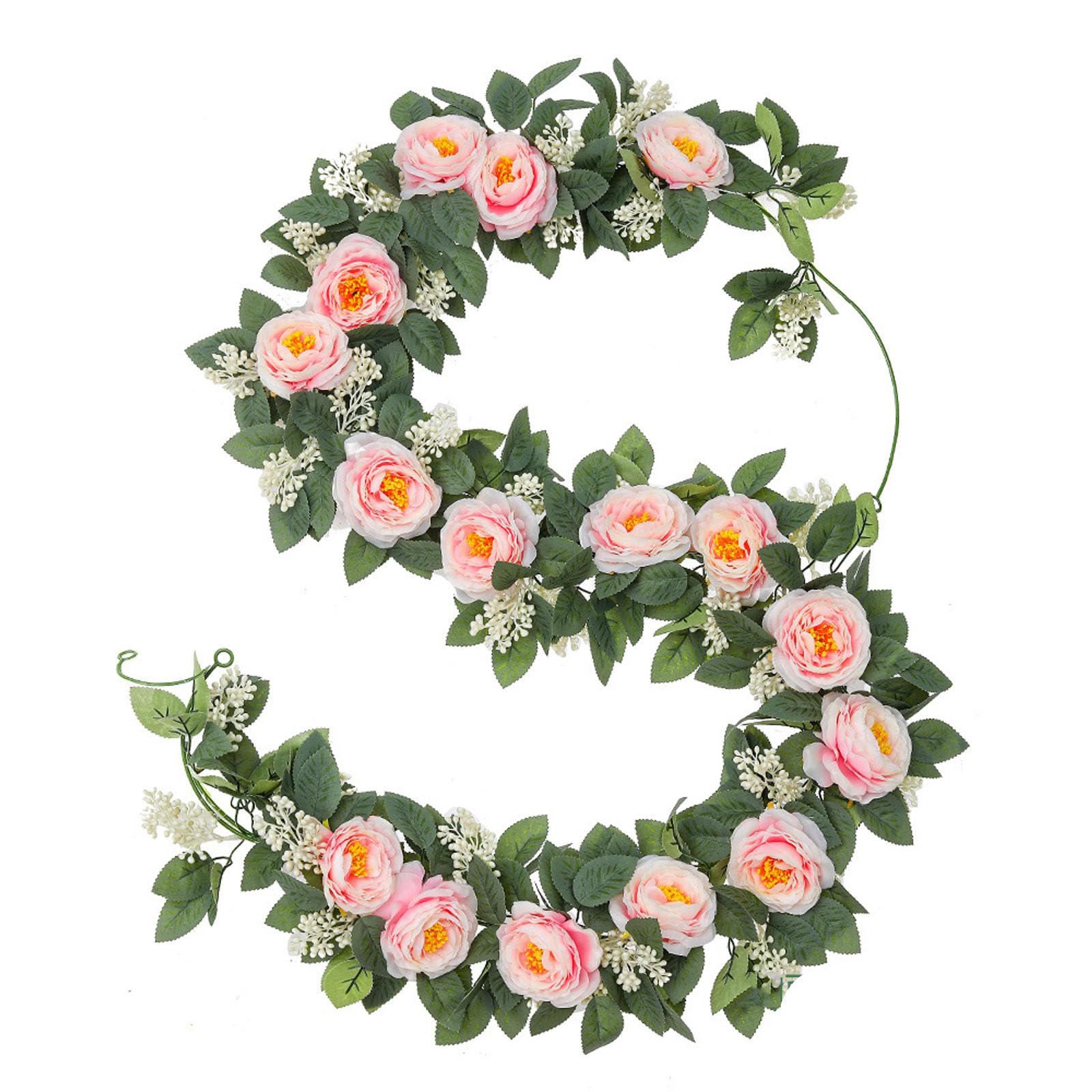 Lot de 2 guirlandes de roses artificielles, 2 m, décoration en soie, fausses roses, 340 g, pour arche de mariage, arche de porte, décoration (rose)