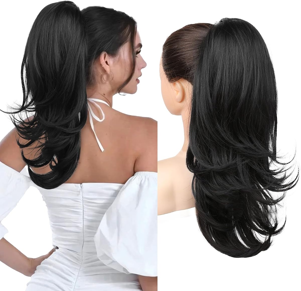 Ponytail Extension for Women, 20 Inch Drawstring Ponytail Hair Extension for Women, Soft Natural Looking Synthetic Pony Tails Hairpiece (Nature Black)