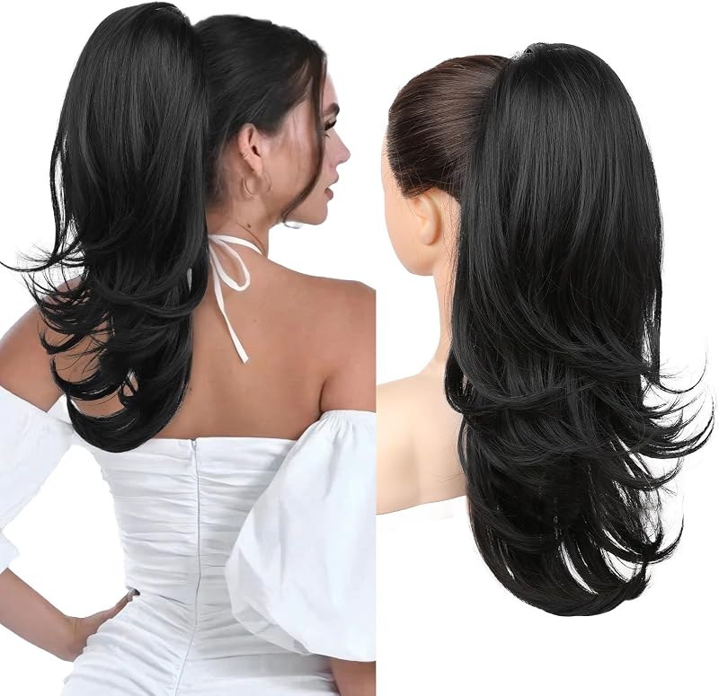 Ponytail Extension for Women, 20 Inch Drawstring Ponytail Hair Extension for Women, Soft Natural Looking Synthetic Pony Tails Hairpiece (Nature Black)