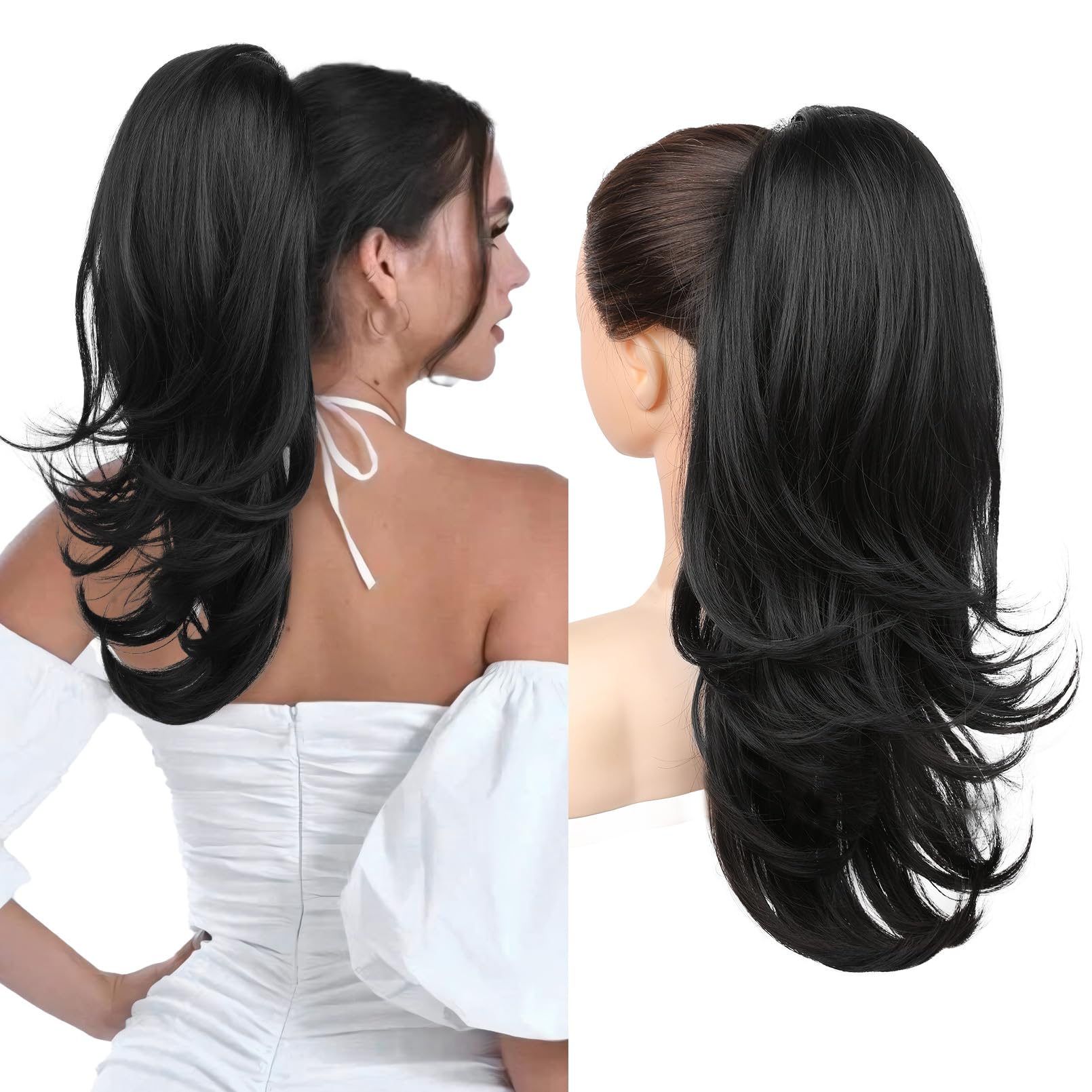 Flufymooz Ponytail Extension for Women, 20 Inch Drawstring Ponytail Hair Extension for Women, Soft Natural Looking Synthetic Pony Tails Hairpiece (