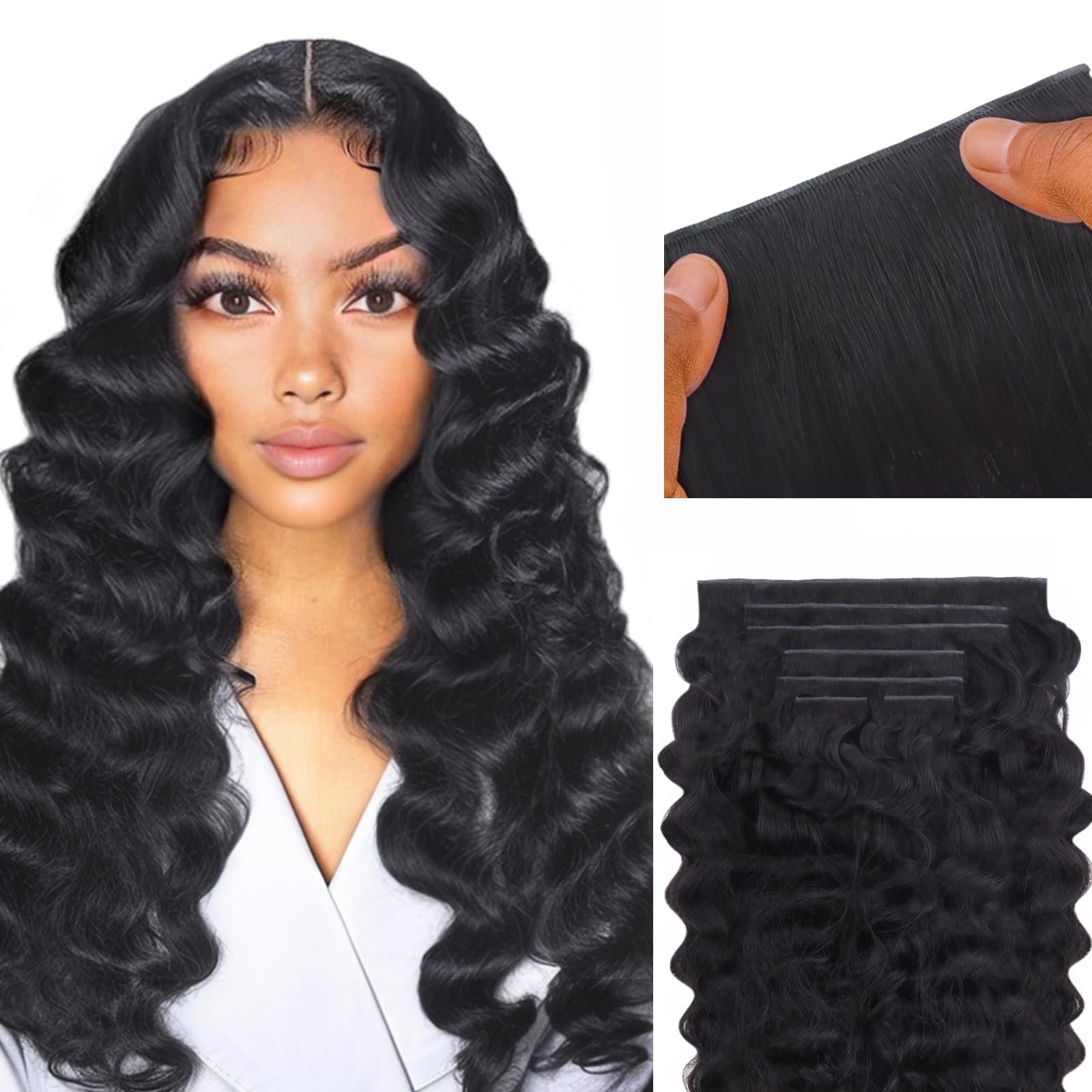 IDN BEAUTY Genius Weft Deep Wave Clip In Hair Extensions Human Hair For Black Girl Women, Virgin Hair Longer Lifespan, Invisible Seamless PU Weft Clip