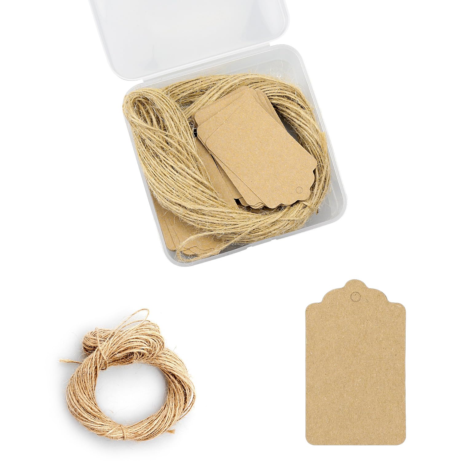 Gaomumu 100PCS Kraft Paper Tags, Brown Gift Tag with Jute String, Handwritten Jewelry Price Tags, Blank Hanging Labels for Necklaces, Earrings & Craft Marking