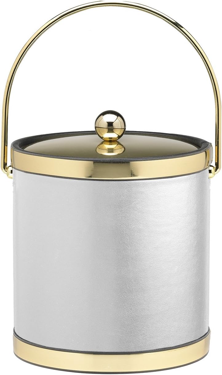 Kraftware Leatherette Ice Bucket, 3 Qt, White with Brass