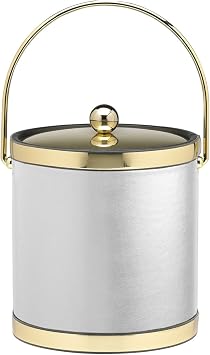 Kraftware Leatherette Ice Bucket, 3 Qt, White with Brass