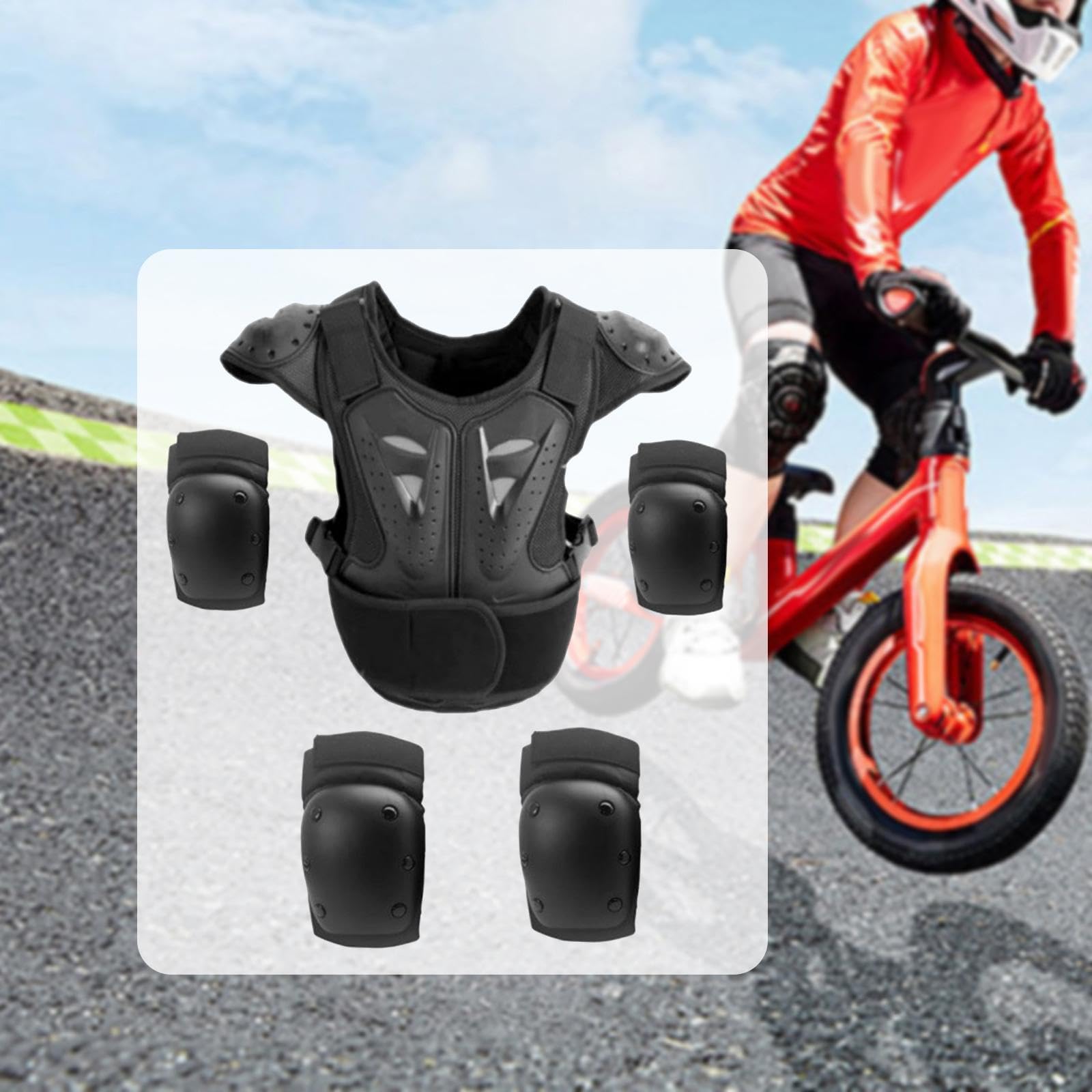 Gilet de pour Enfants, Combinaison de Vélo, Protections Intégrales, Genouillères et Coudières Portables pour La Conduite à, Style A
