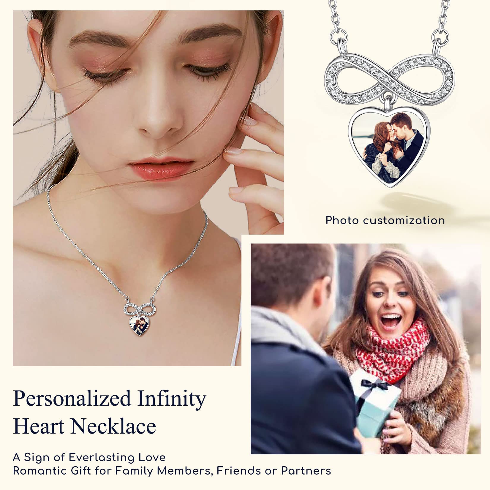 Suplight Collana donna in sterling argento 925 con ciondolo infinito e pietra di nascita di 12 mesi collana con pietra cuore portafortuna/foto (con confezione regalo)