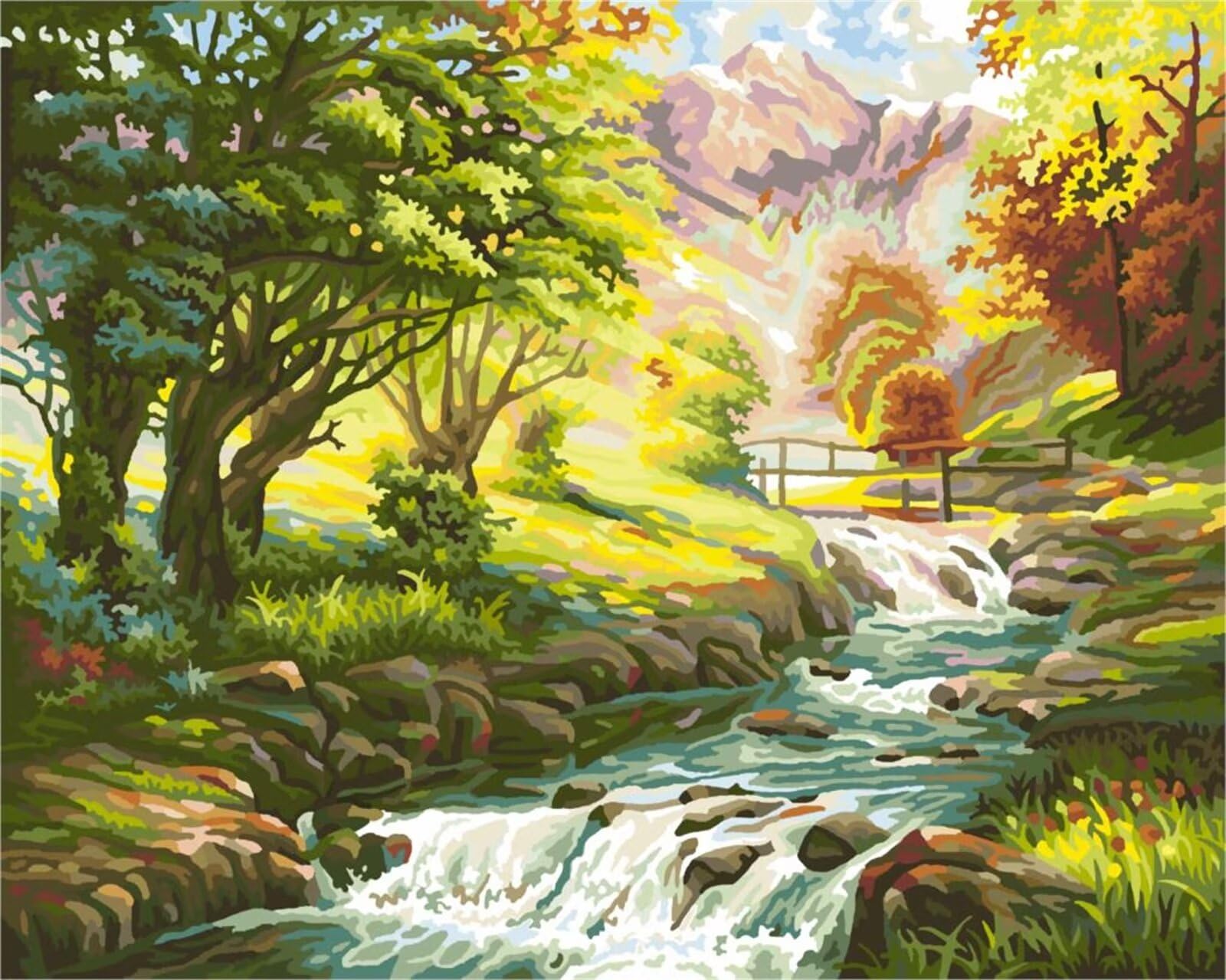 Yoonqun Malowanie po numerach, dla dorosłych, naturalne malowanie rzeki po numerach, bez ramy, DIY, farba olejna po numerach, zestawy akrylowe do dekoracji ścian domu, 50 x 65 cm