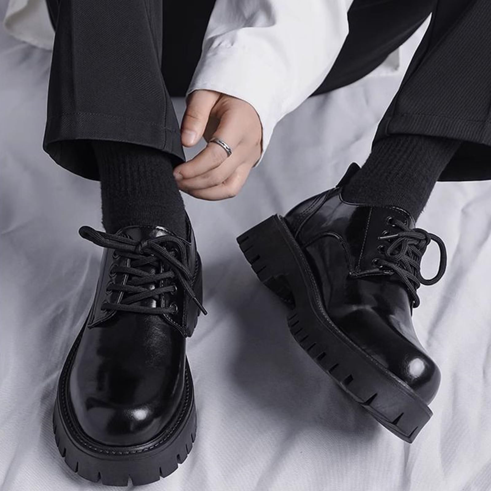 Scarpe Oxford con Plateau da Uomo Punta Tonda Scarpe Eleganti