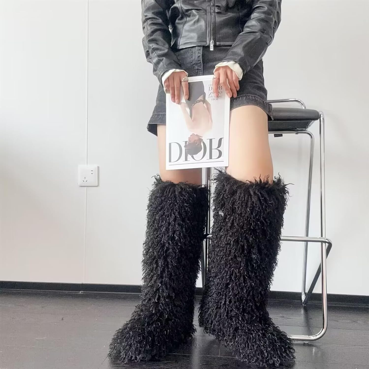 Valpeak Faux Fur Tall Furry Boots for Womens,Long Winter Boots for Girls,Mongolian Fluffy Boots for Kids Fuzzy Knee-High Boots - Image 6