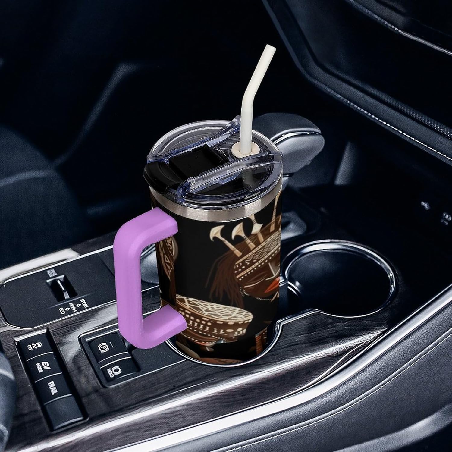 African Ritual Ethnic Tribal Travel Coffee Mug Reusable Durable Stainless Steel Insulated Tumbler with Handle And Straw Leak Resistant Portable Thermal Cup Gifts for Men Women 40 Oz