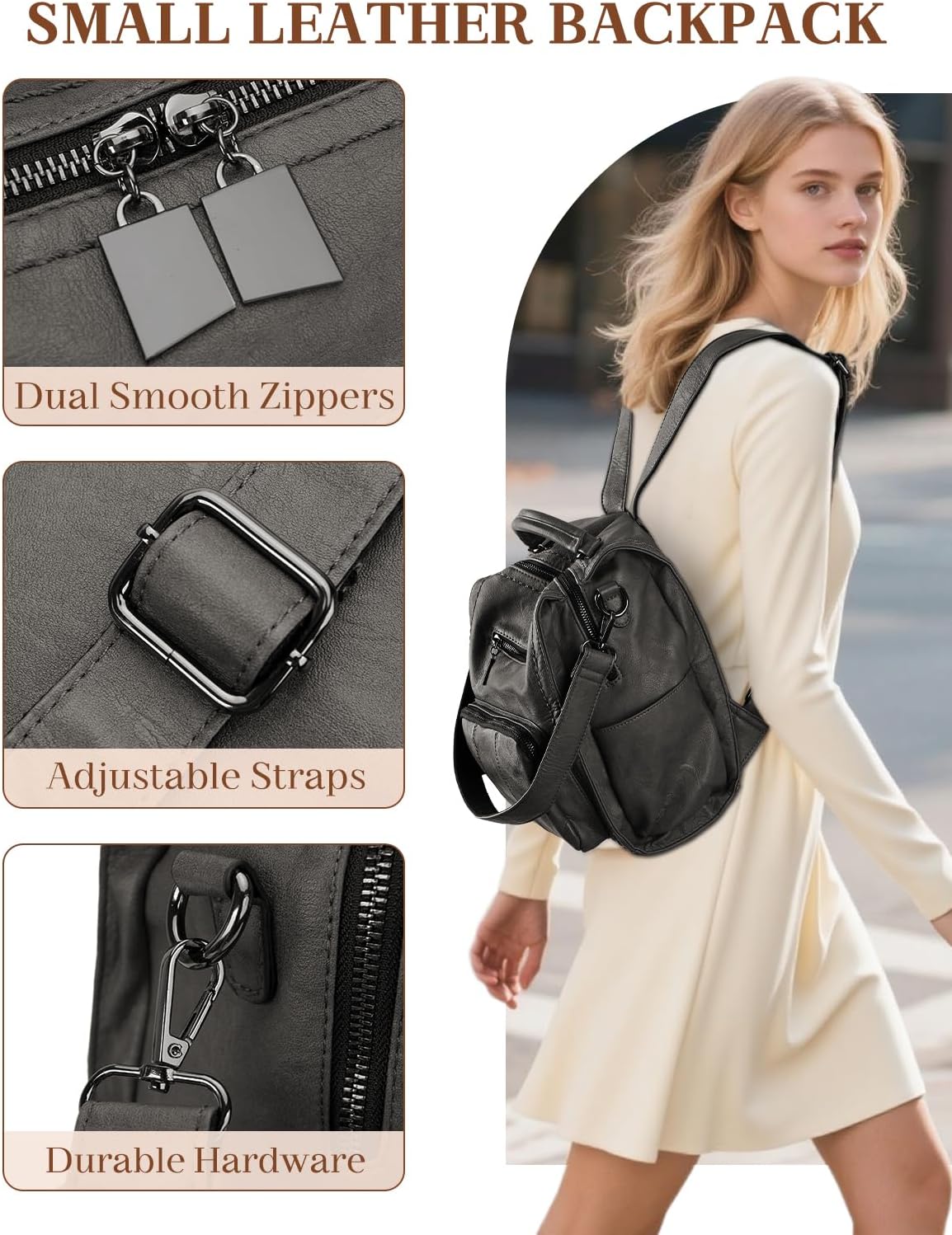 RAVUO Backpack Purse for Women, Fashion Leather Handbags Designer Convertible Satchel Ladies Shoulder Bag 3 Ways to Carry - Image 3