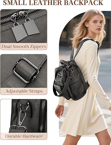 Miniatura 3 de Bolso tipo mochila para mujer, RAVUO de piel sintética, mini mochila de moda para mujer, tres formas de llevar, S