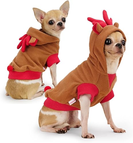 Frienperro Disfraz de reno de Navidad para perros pequeños, disfraces de Navidad para perros, sudadera con capucha para perros pequeños, ropa de