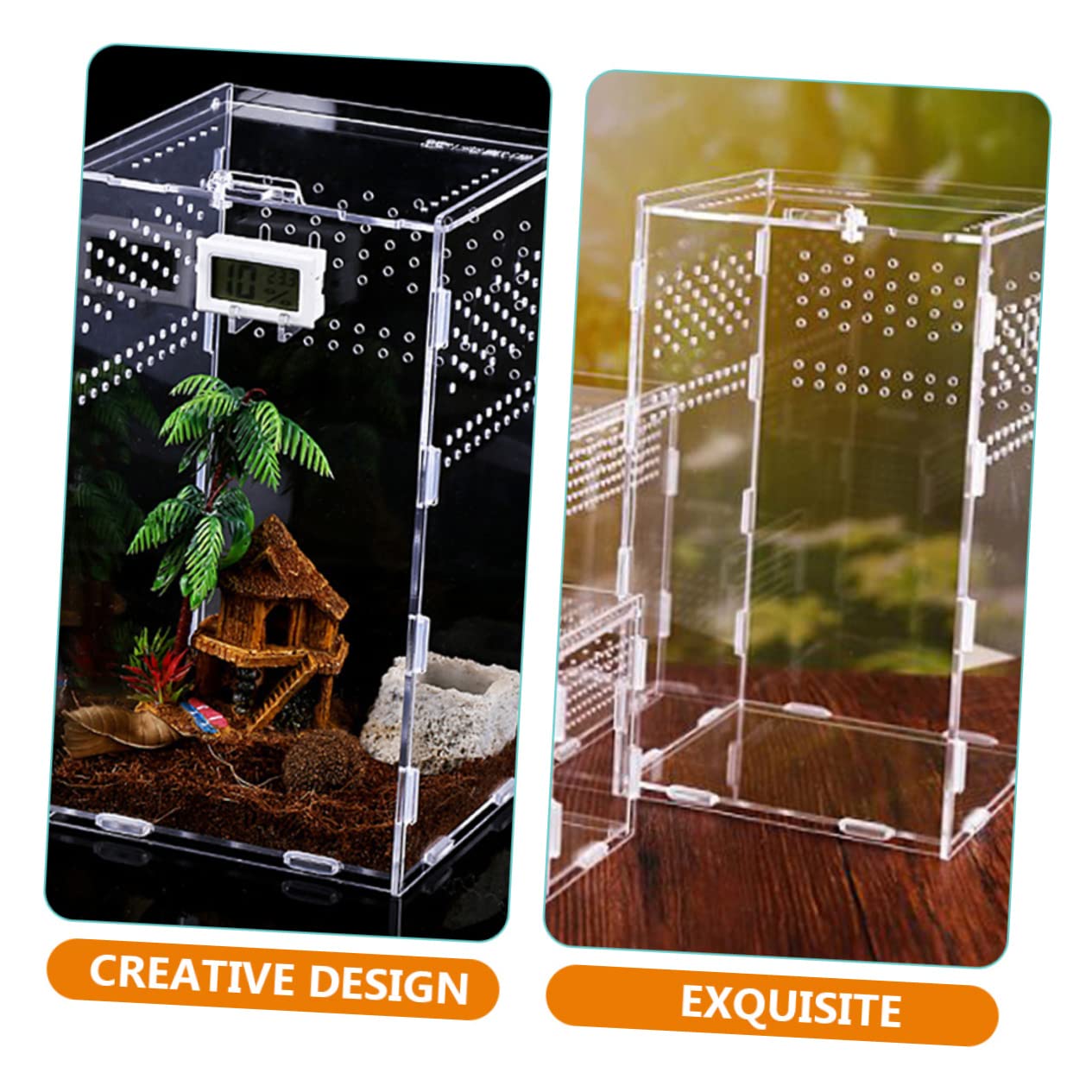 ibasenice Terrarium Magnetische Fütterungsbox für Reptilien aus Acryl mit Konstantem Luftstrom und Durchsichtige Zuchtbox für Schnecken und Frösche im Terrarium Zubehör
