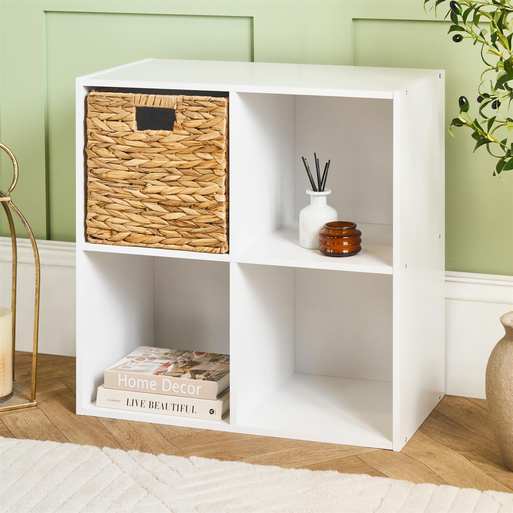 OHS 4 Tier Cube Storage Unit Bookcase Open Shelf, Oslo Storage Unit Bedside Cabinet Freestanding Shelving Display Book Shelf Cube Shelves for Living Room Bedroom Office - White