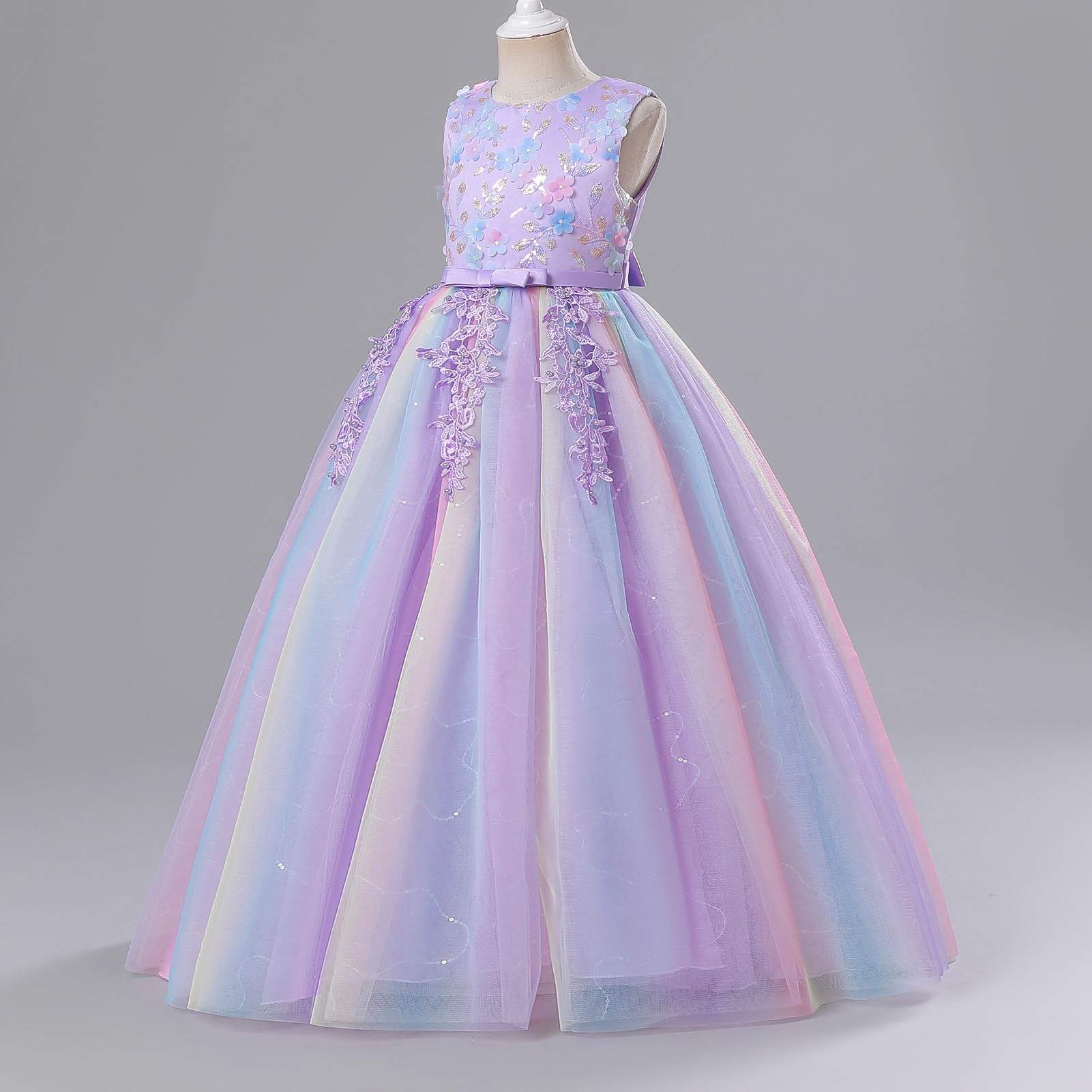 Blumenmädchenkleider Ärmelloses Pailletten Blume Tutu Prinzessin Kleid Elegantes Party Langes Abendkleid Baby Mädchen A-Linie Tüll Gwon Hochzeit Geburtstag Festzug Kleid