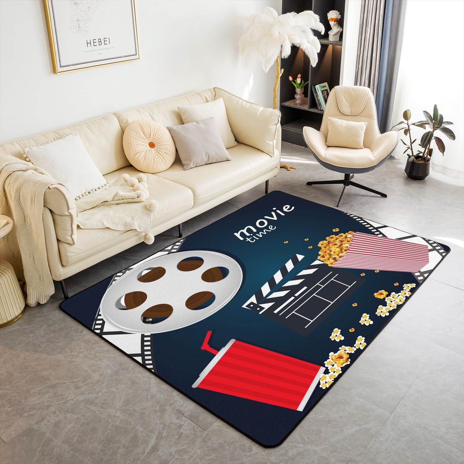 Tappeto con decorazione cinematografica, 150 x 200 cm, biglietto del cinema, tappeto per soggiorno, per bambini, ragazzi e ragazze, decorazione per cinema, tappeto decorativo a tema cinematografico