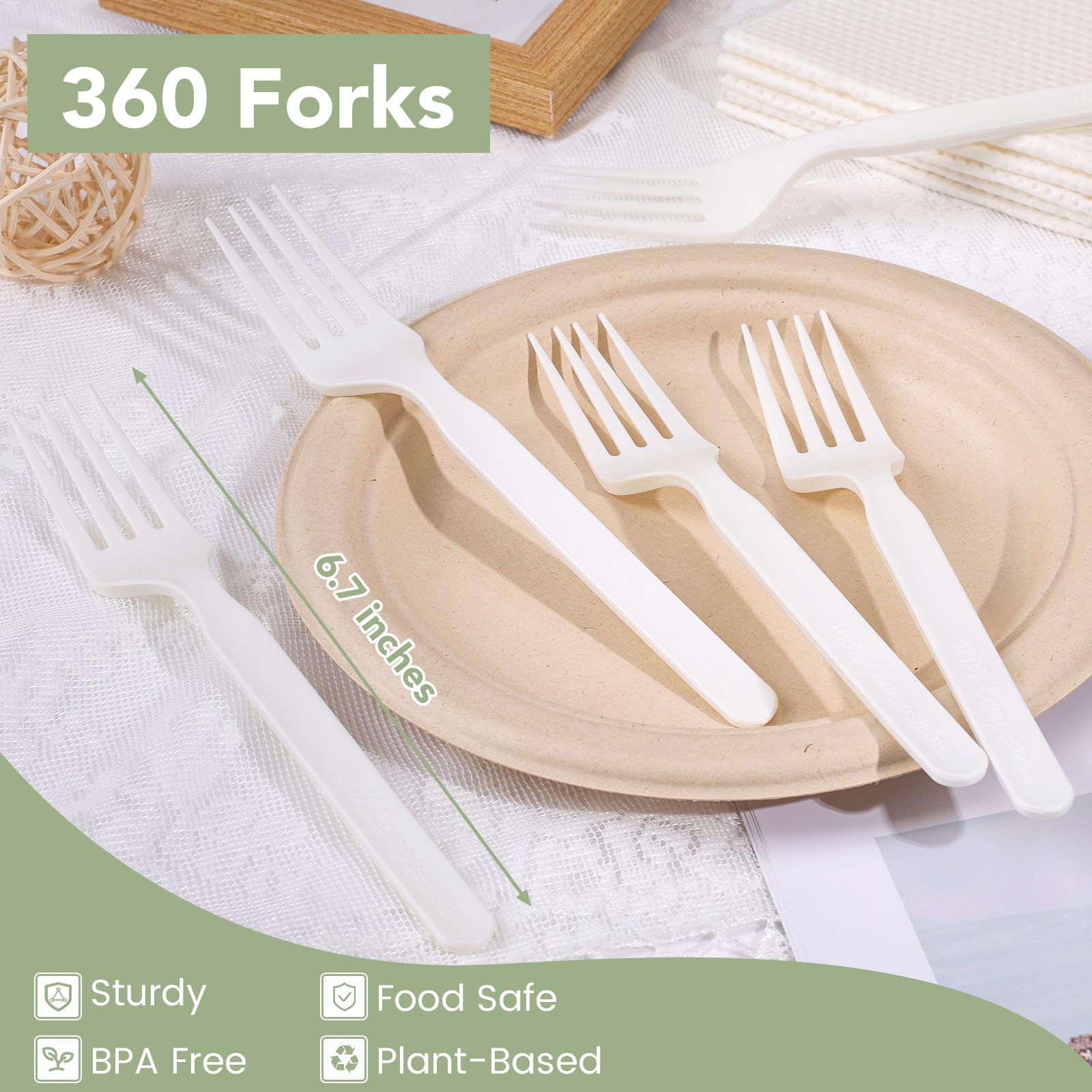 360 Count Compostable Forks,Extra Heavy-Duty, Heat-Resistant & BPA-Free,Alternative to Plastic Forks for Weddings, Parties, and Daily Use — Amazon image 2