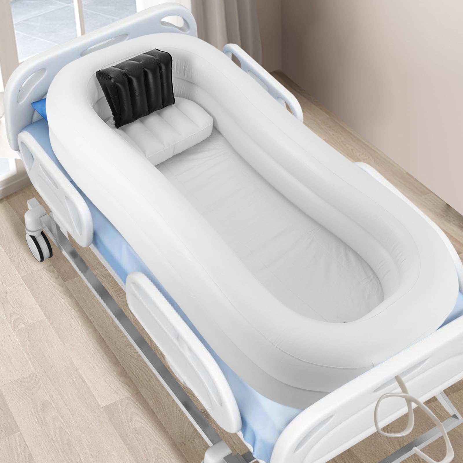 Vasca da bagno gonfiabile pieghevole per adulti, 220 x 100 x 38 cm, in PVC, ideale per la doccia a letto per anziani e con problemi di mobilità